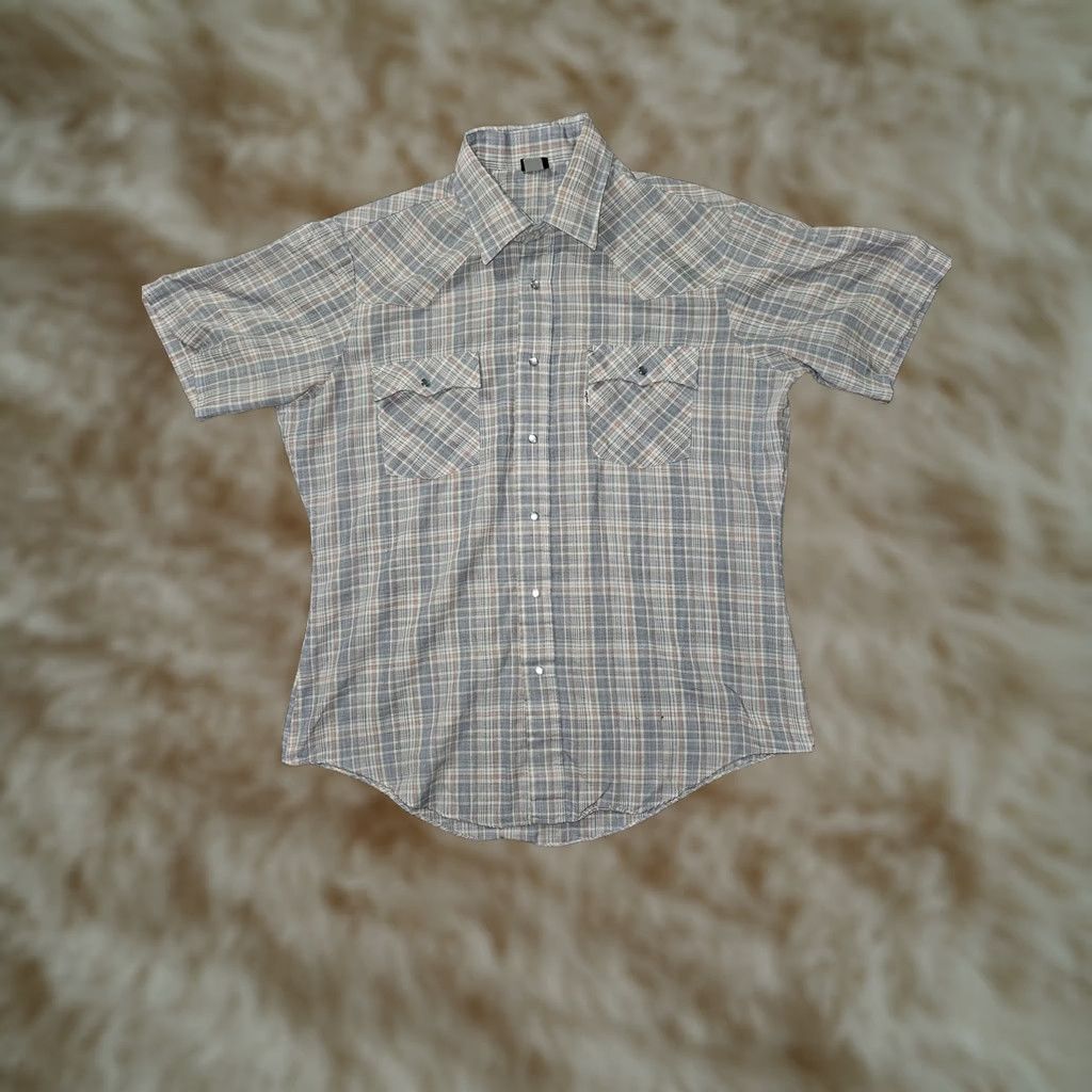 Levi's VINTAGE Levi's Shirt Mens Large Blue Plaid Western Pearl Snap Short Sleeve 90s Size US L / EU 52-54 / 3 - 1 Thumbnail