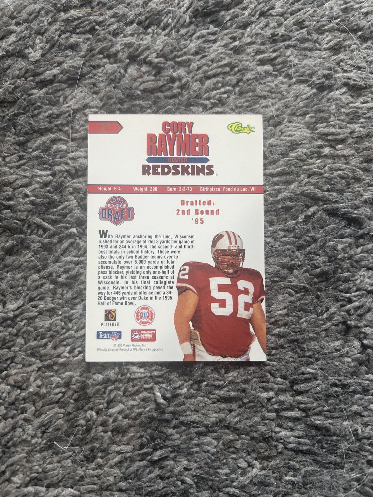 NFL 1995 Classic #77 Cory Raymer Card Size ONE SIZE - 2 Thumbnail