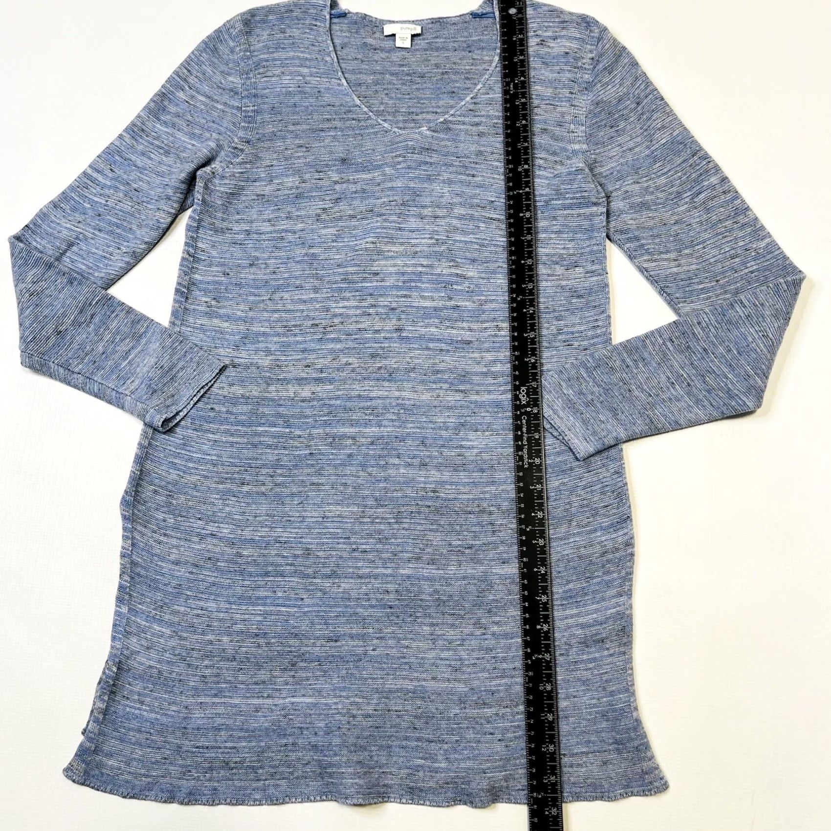 J. Jill J. Jill Tunic Sweater Top S Cotton Linen Modal Rayon Striped Blue V-Neck Long Sleeve Knit Relaxed Casual Womens Size S / US 4 / IT 40 - 5 Thumbnail