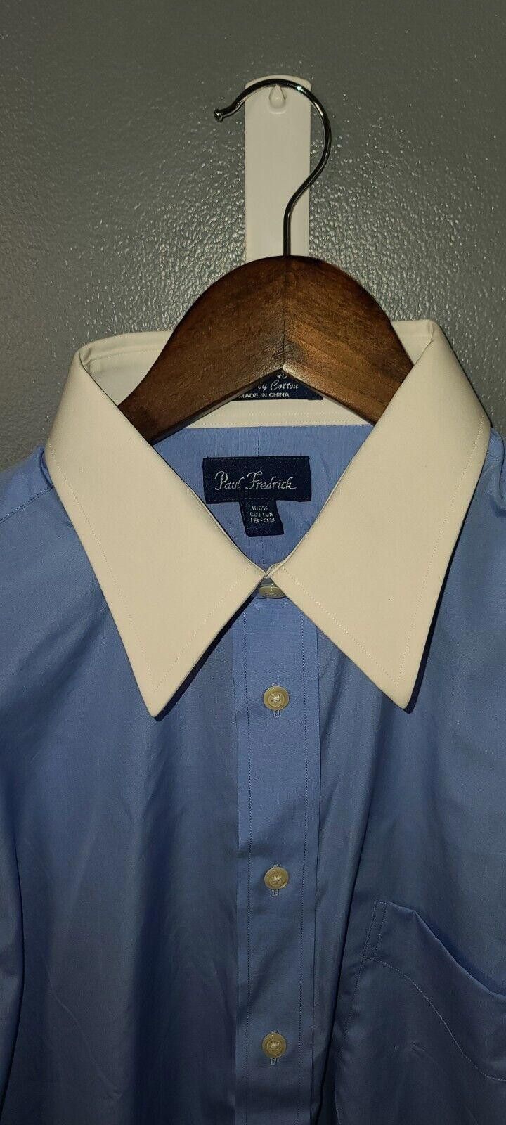 Paul Fredrick WHITE COLLAR Paul Fredrick Men's Blue Cotton Shirt 16 - 33 Size 38R - 2 Thumbnail