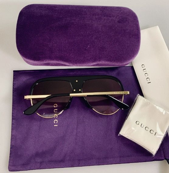 Gucci Gucci 🇯🇵 Black Resin GG Inlay Brow Metal Sunglasses NIB Size ONE SIZE - 2 Thumbnail