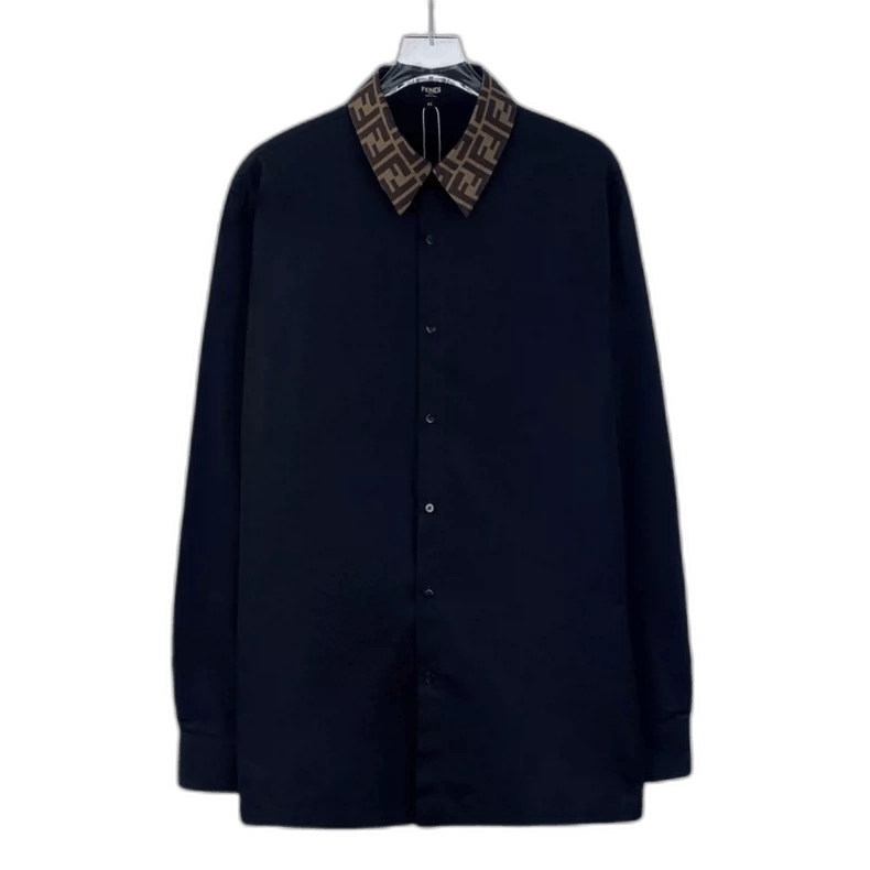 Fendi Black Long Sleeve Shirt with Logo Collar Size US M / EU 48-50 / 2 - 1 Thumbnail
