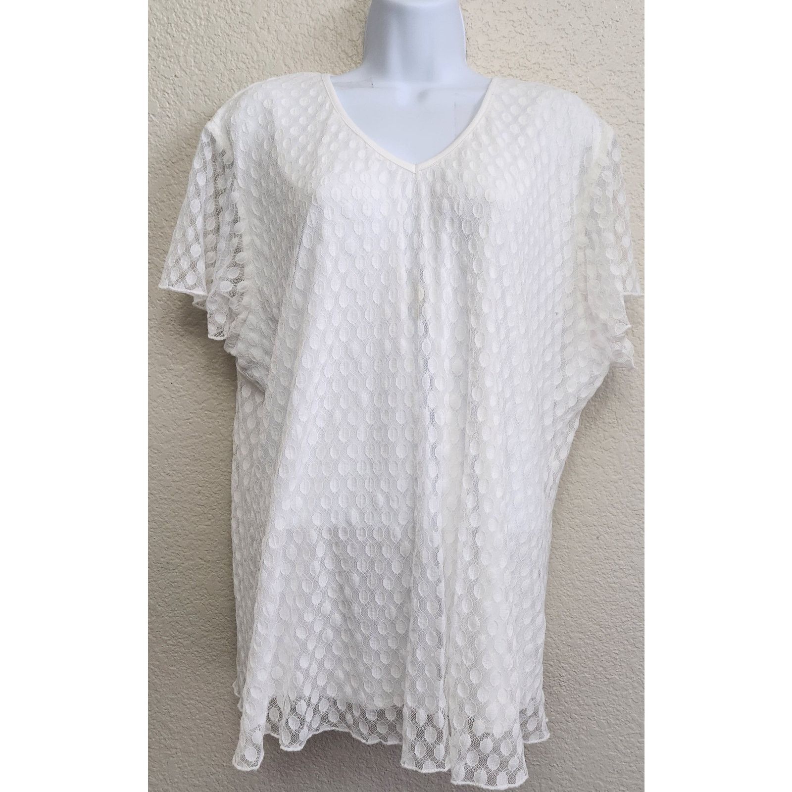Other Shannon Ford New York White Dot Lace Lined Top 2X Plus Soft Size XXL / US 16-18 / IT 52-54 - 1 Thumbnail