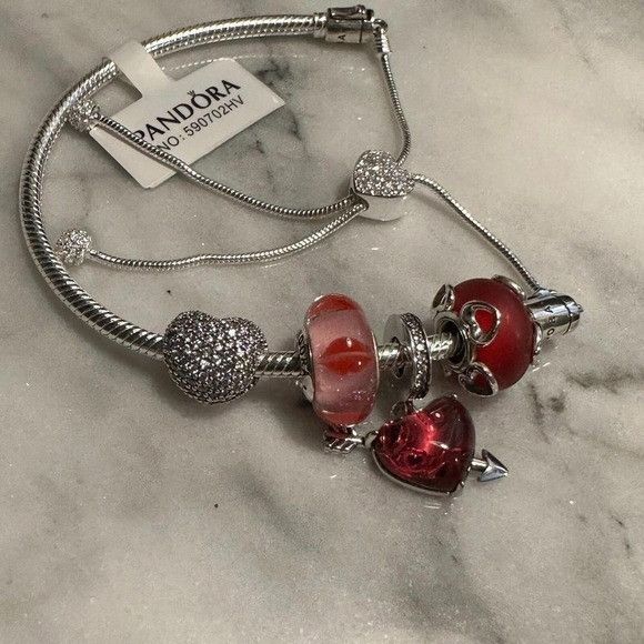pandora Pandora Genuine Silver SLIDER Chain Bracelet, Love Heart Kis Size ONE SIZE - 3 Thumbnail