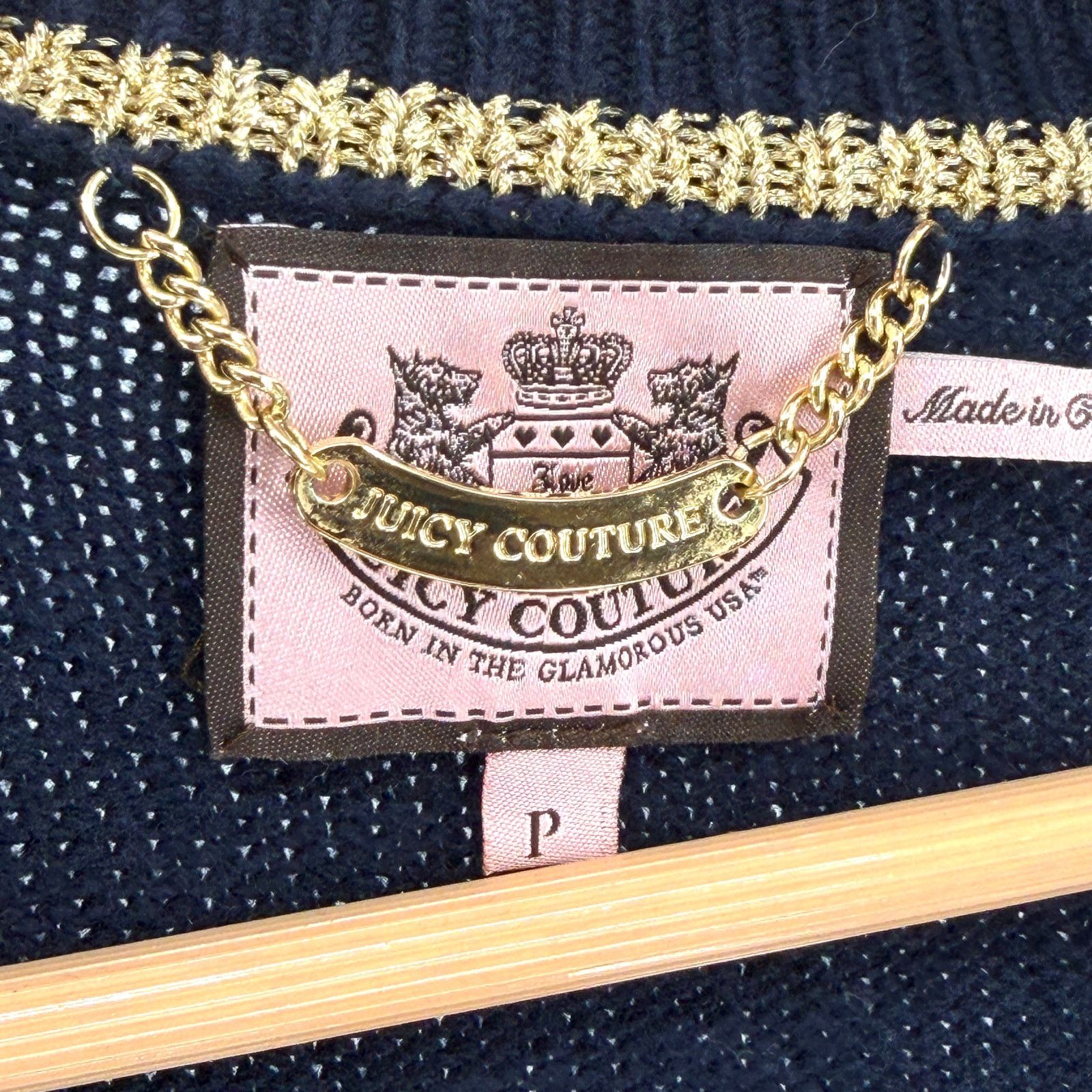 Juicy Couture Vintage Y2K Navy Blue Preppy Gold Metallic Trim Cardigan Size S / US 4 / IT 40 - 6 Thumbnail