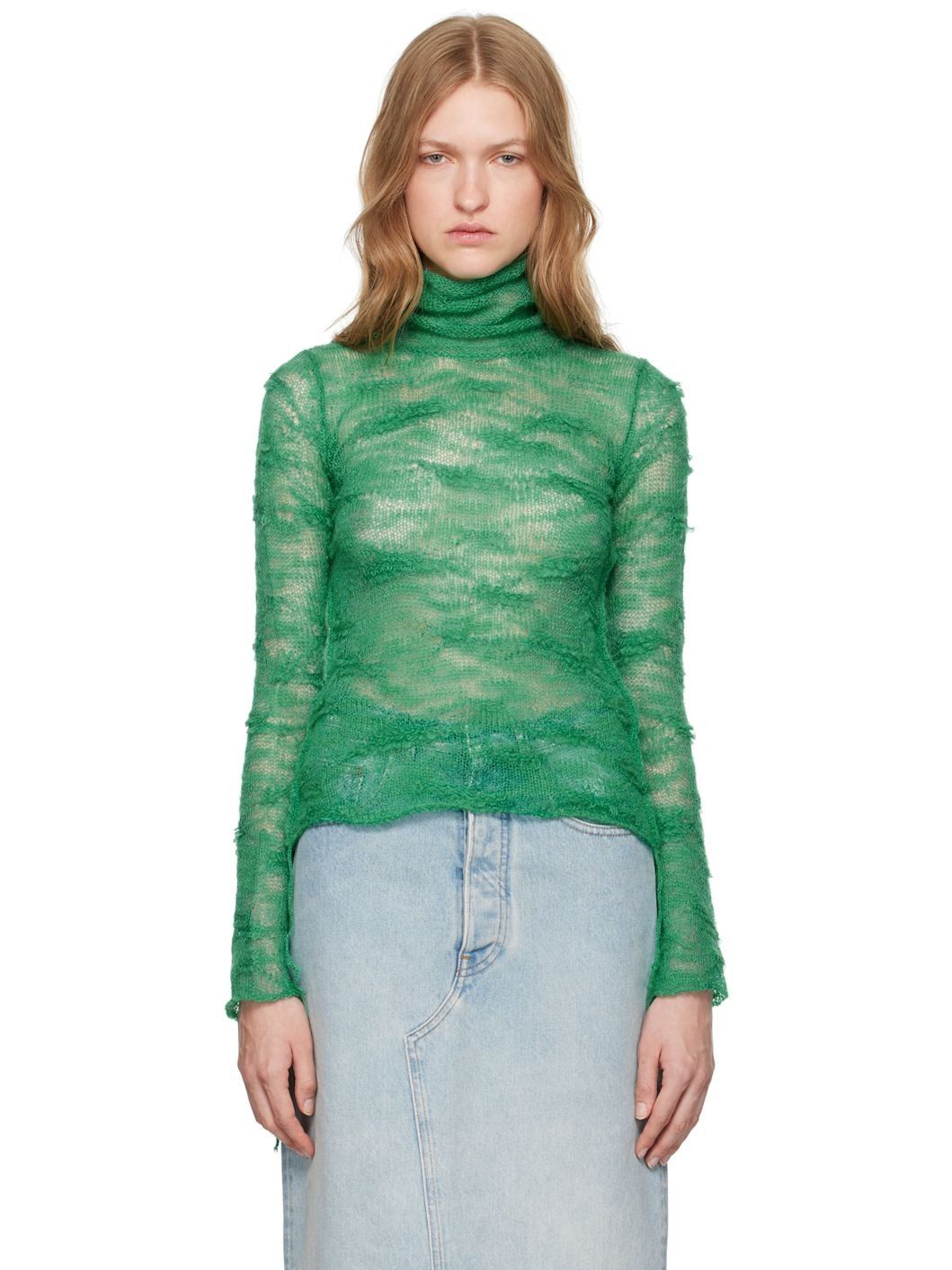 Maison Margiela oc11z0925 Numeric Turtleneck Sweater in Green Size S / US 4 / IT 40 - 2 Thumbnail
