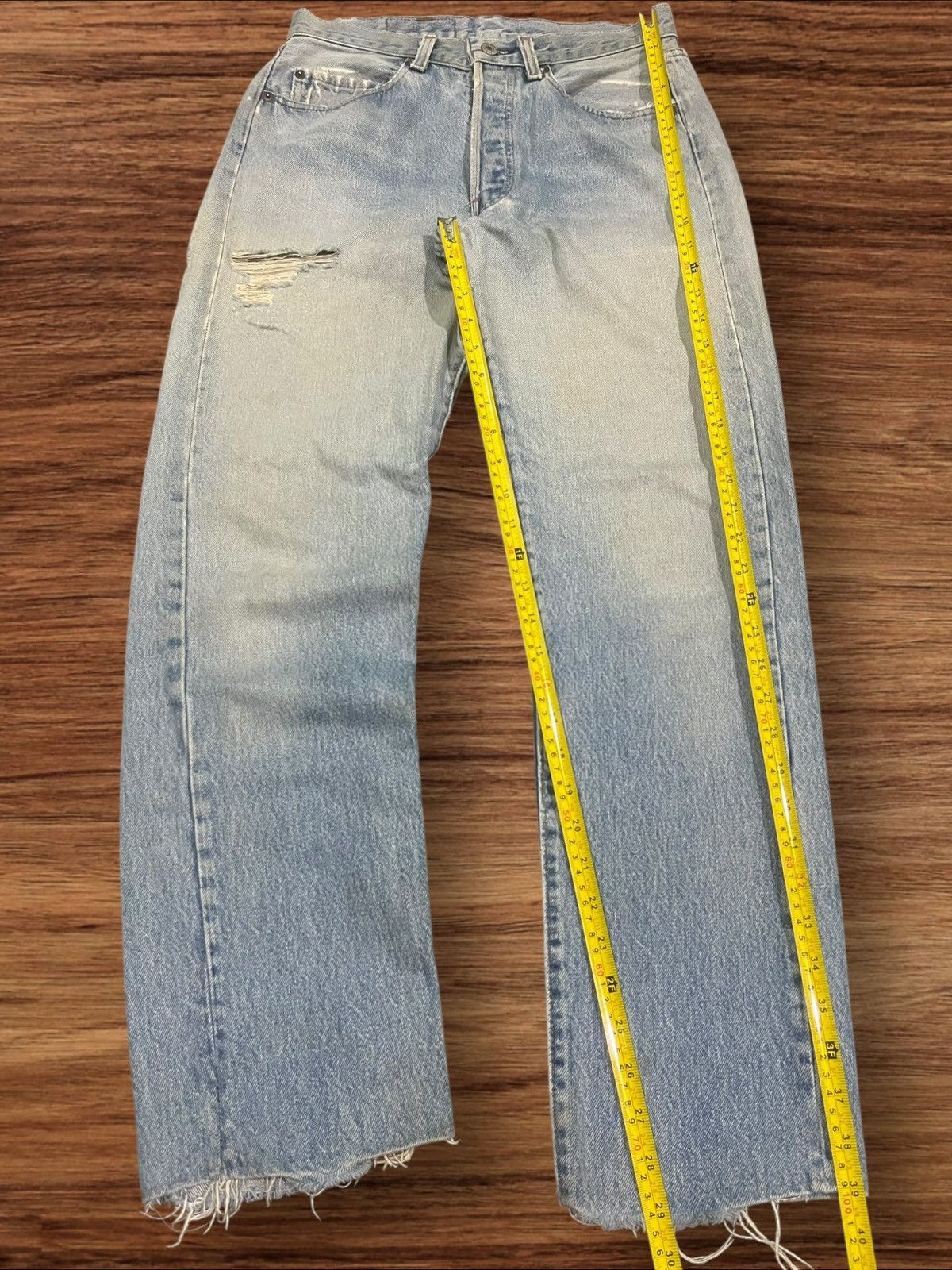 Levi's × Levi's Vintage Clothing × Vintage Vintage 80s Levi’s 501 Button Fly Blue Washed Trashed Jeans Size US 28 / EU 44 - 19 Thumbnail