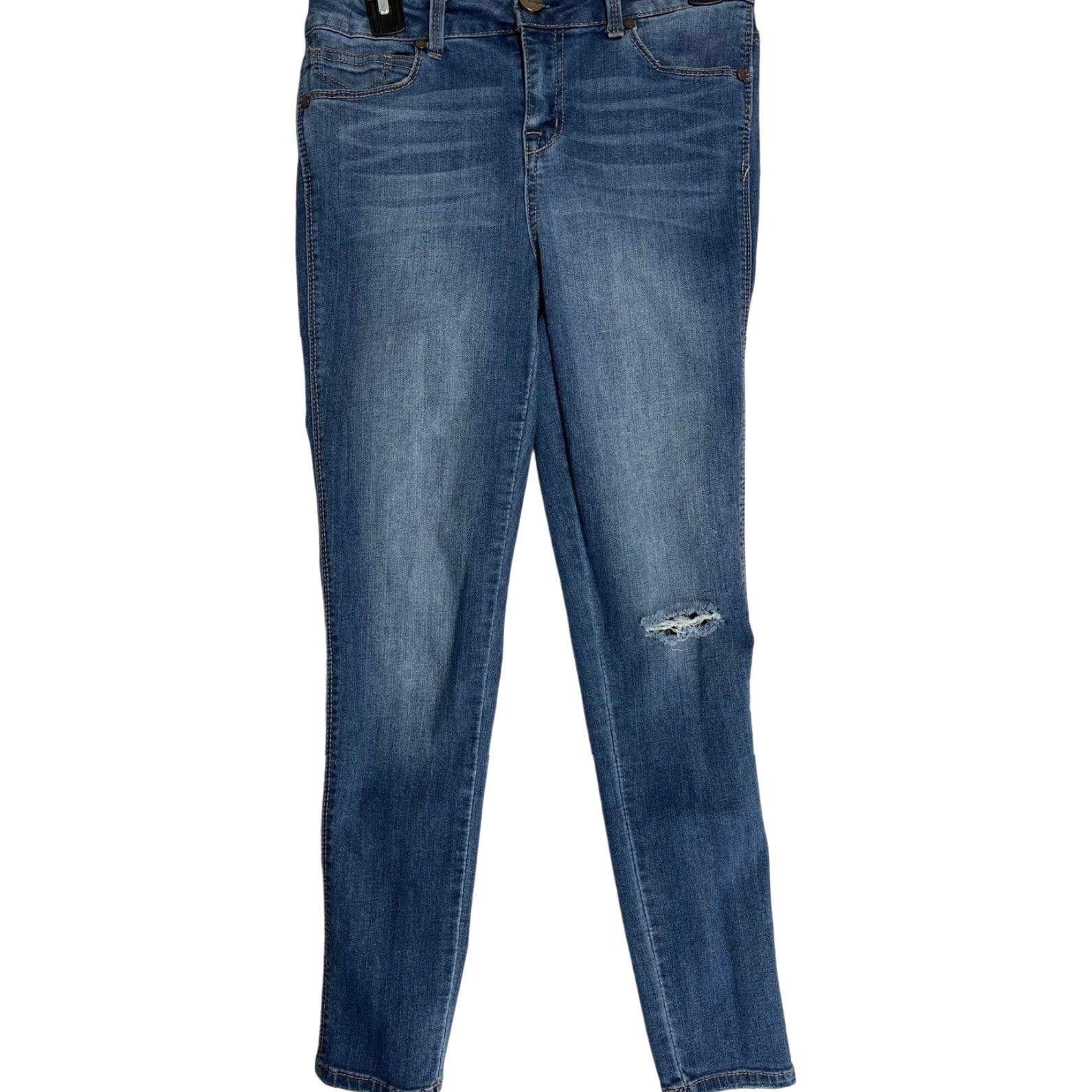 Vintage 1822 Denim Jeans Women Mid Rise Dark Blue Skinny 27 5-Pocket Denim Cotton Blend Distressed Modern Minimalist Casual Size 27" / US 4 / IT 40 - 2 Thumbnail
