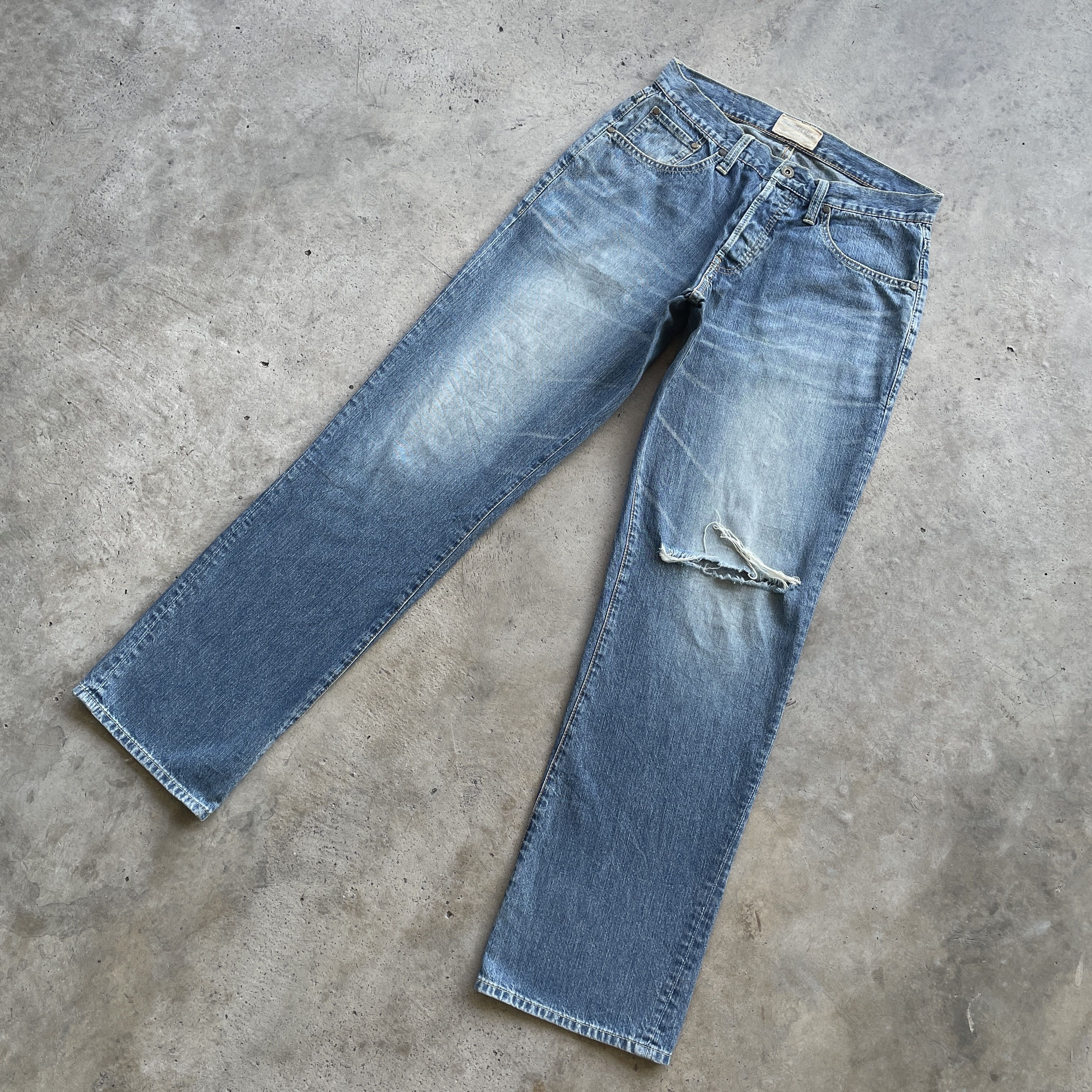 Vintage Ezekie Distressed Fly Button Faded Jeans Denim Pants