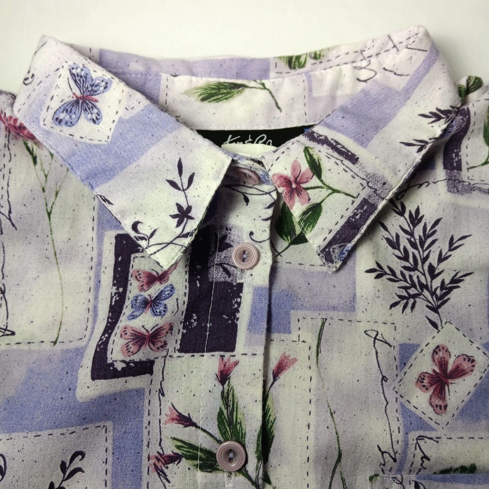 CO VINTAGE Top & Co Blouse XL Purple Lavender Floral Butterfly Nature Shirt Size XL / US 12-14 / IT 48-50 - 6 Thumbnail