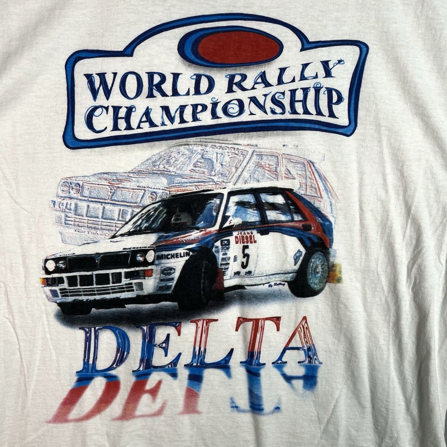 Vintage VINTAGE 1990s Delta Integrale World Rally Championship T Shirt Men's Large Cotton Graphic Tee White Motorsport Sportswear Size US L / EU 52-54 / 3 - 4 Thumbnail