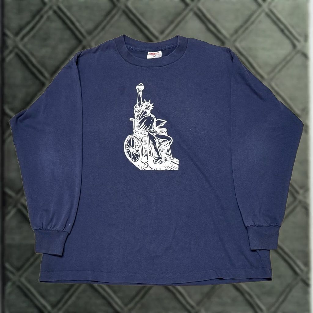 TEE JAYS VINTAGE Tee Jays ADA Longsleeve Shirt Large BLUE Lady Liberty Graphic Print 90s 1990s USA Disability Patriotic Mens Size US L / EU 52-54 / 3 - 1 Thumbnail
