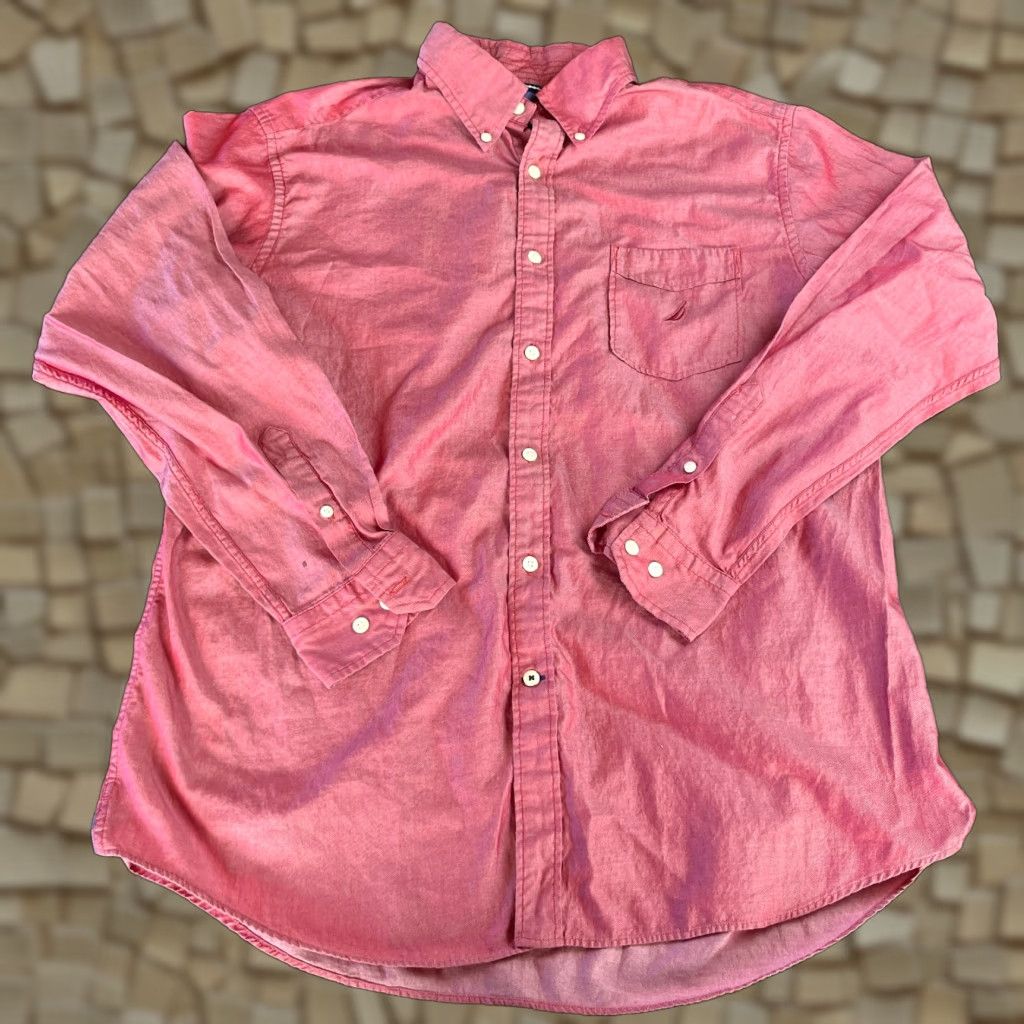 Nautica Nautica Shirt, Men's Large, Red, Button-Down Dress Shirt, Long Sleeve, Casual, Regular Fit, Button Up, Collared, Vintage: No, - Size 42R - 1 Thumbnail
