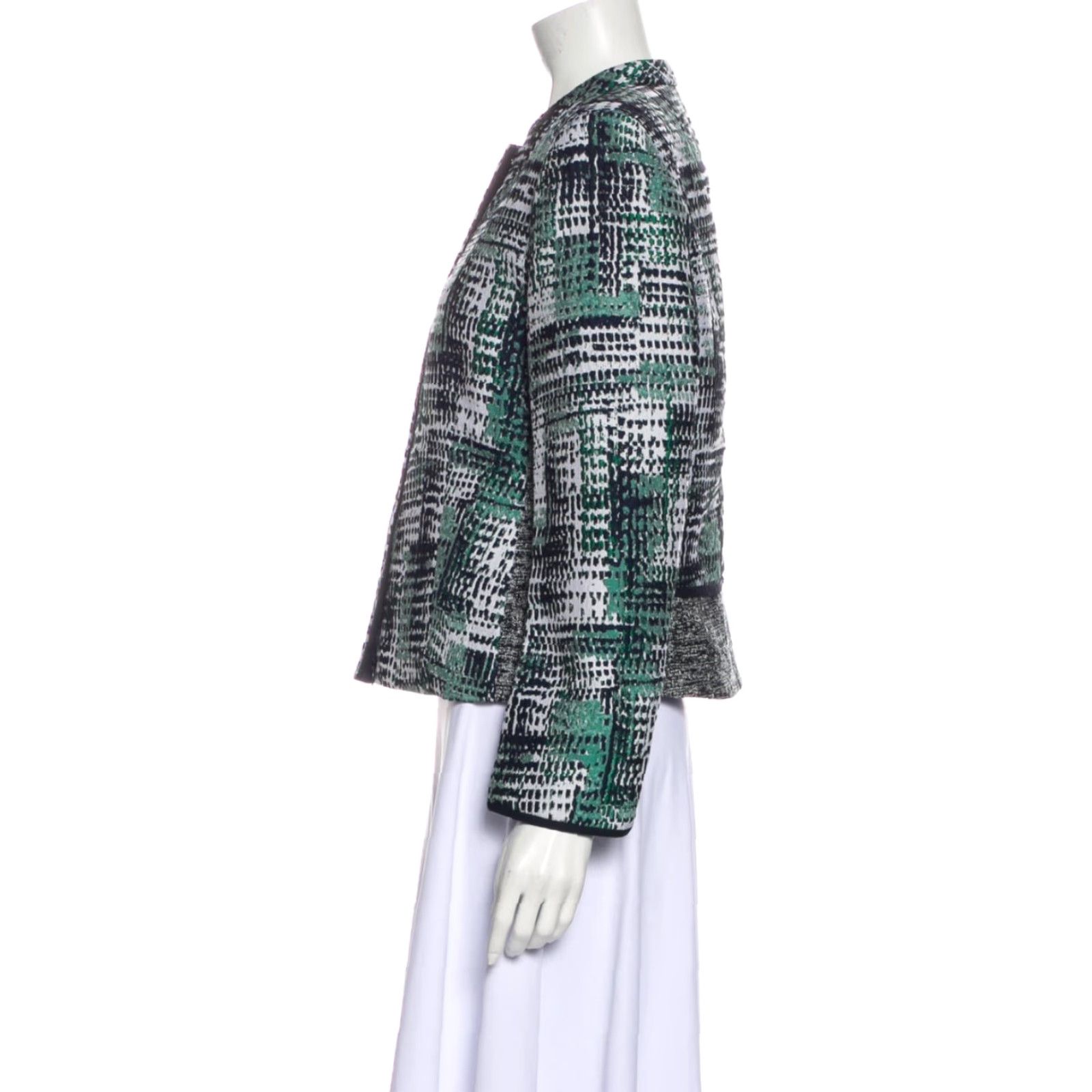 Vintage VINTAGE Lafayette 148 Green Geometric Tweed PatternEvening Jacket Women's Full Zip Sz 10 NWT Size L / US 10 / IT 46 - 2 Thumbnail