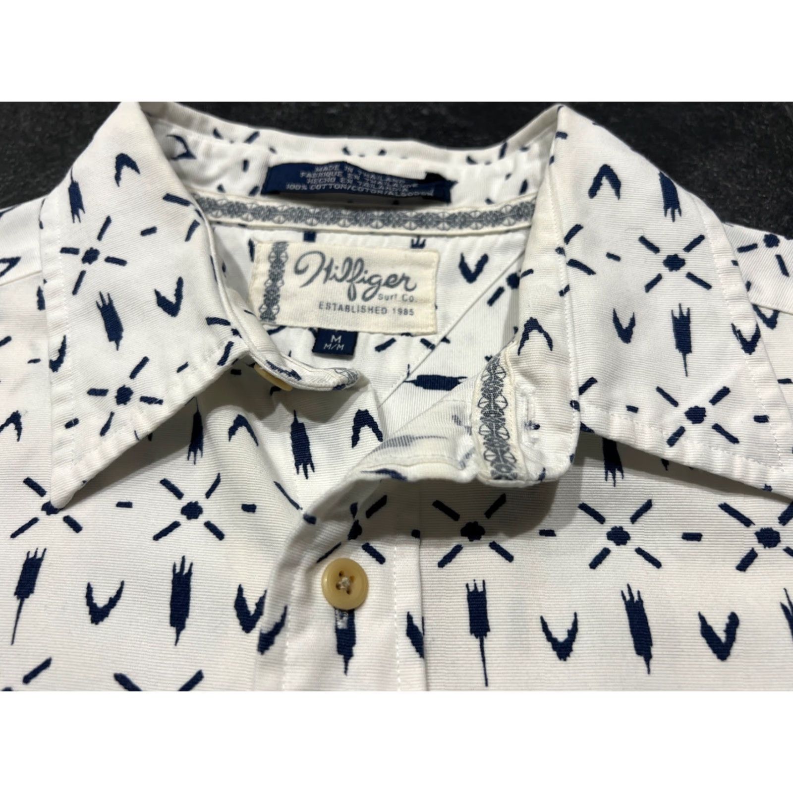 Vintage Hilfiger Surf Co. Button Up Men's Vintage Short Sleeve Shirt M White Medium Mens Size US M / EU 48-50 / 2 - 5 Thumbnail
