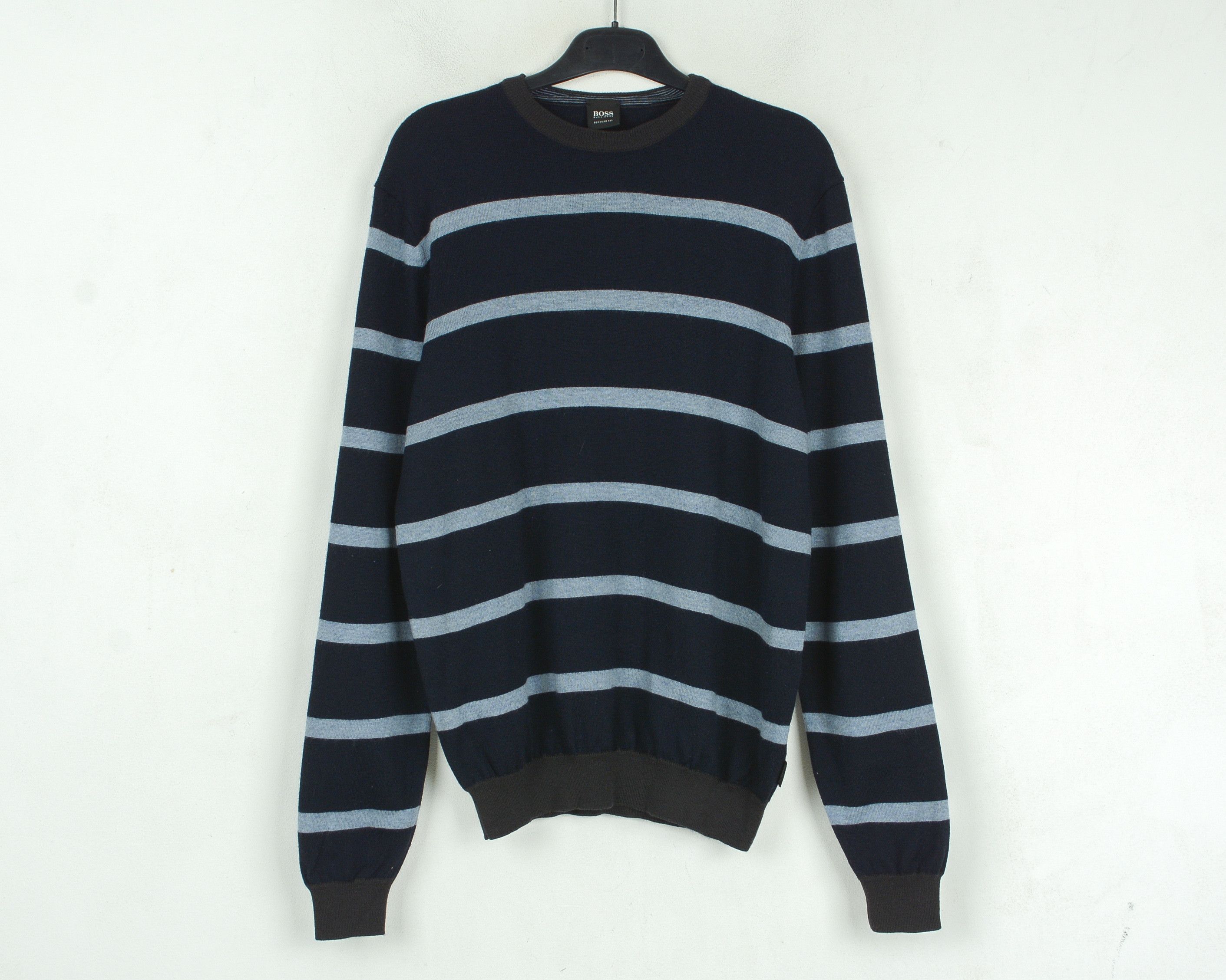 Hugo Boss Regular Fit Wool Knit Sweater M Jumper Pullover Striped Size US M / EU 48-50 / 2 - 1 Thumbnail