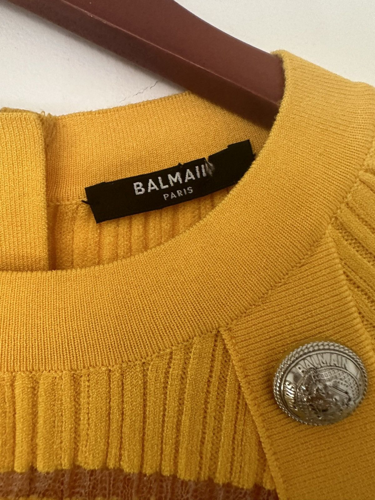 Balmain Brand New Balmain Yellow Cut-Out Knit Dress - Size 38 Size S / US 4 / IT 40 - 5 Thumbnail