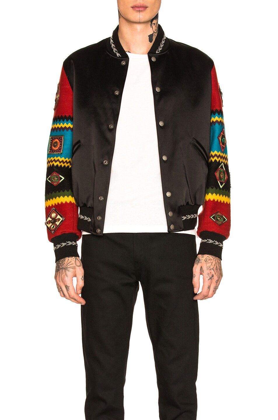 Saint Laurent Paris o1tko11224 Indian Tapestry Sleeve Bomber Jacket Multicolor Size US L / EU 52-54 / 3 - 1 Thumbnail