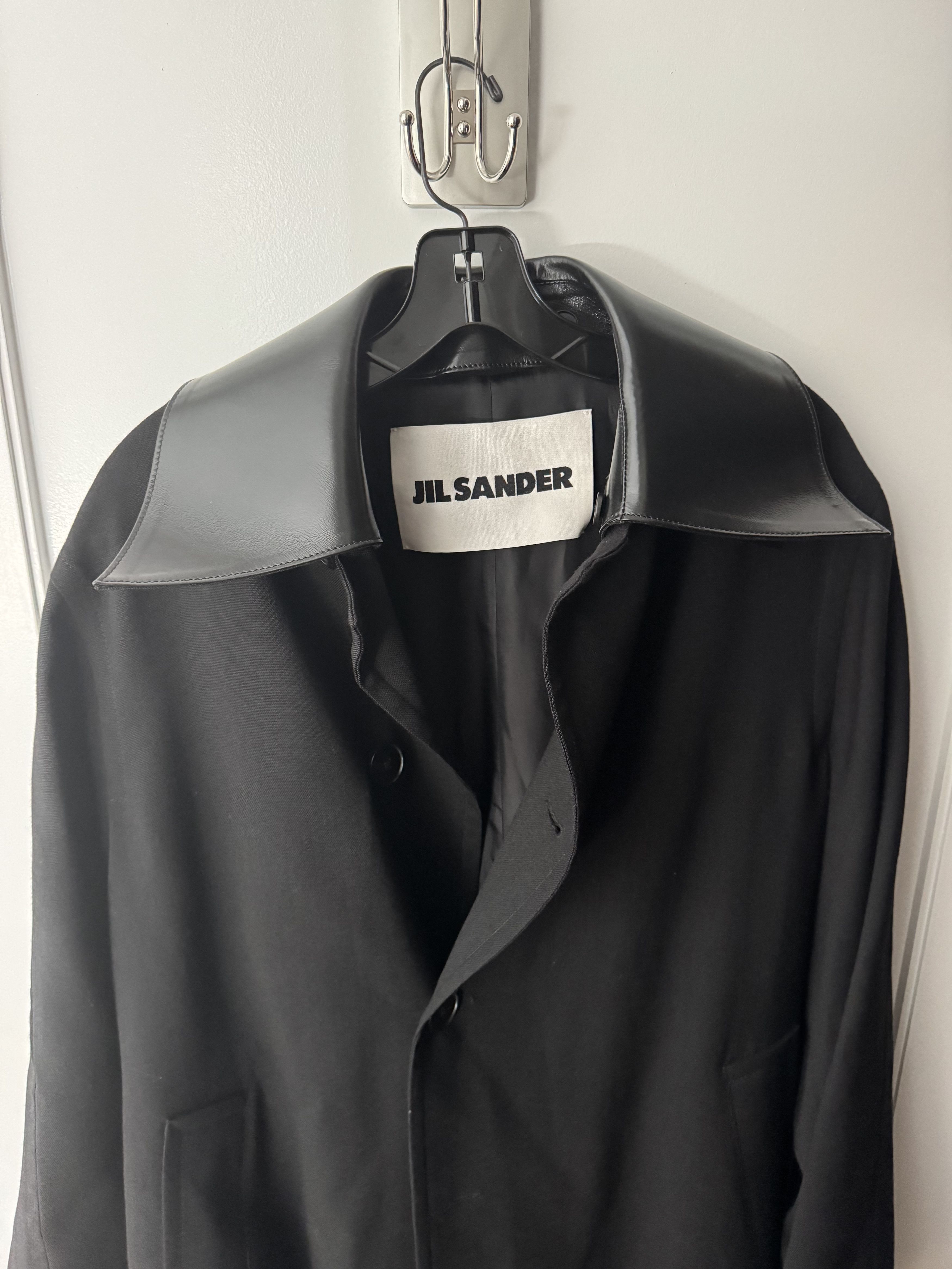 Jil Sander Jil Sander Black Wool Coat with Leather collar Size US S / EU 44-46 / 1 - 4 Thumbnail