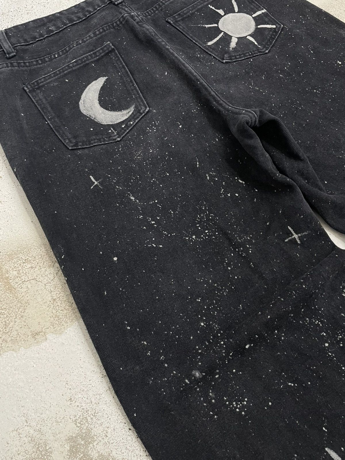 Japanese Brand Wide Distressed Denim Y2K Star Moon Painting Custom Paint Size US 31 - 19 Thumbnail
