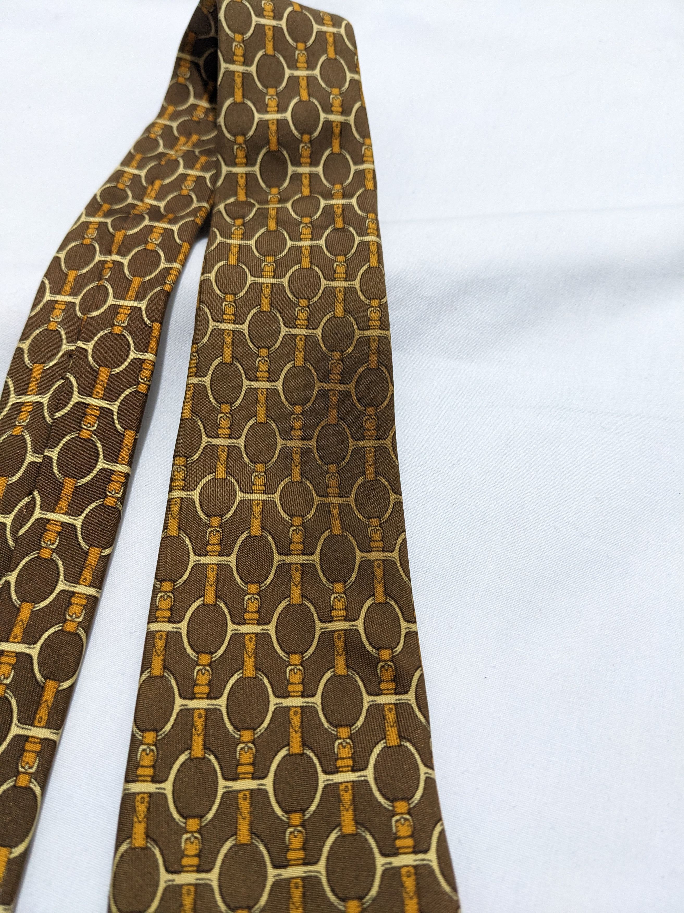 Hermes Vintage Hermes Abstract Pattern Monogram Gold Silk Tie Size ONE SIZE - 5 Thumbnail