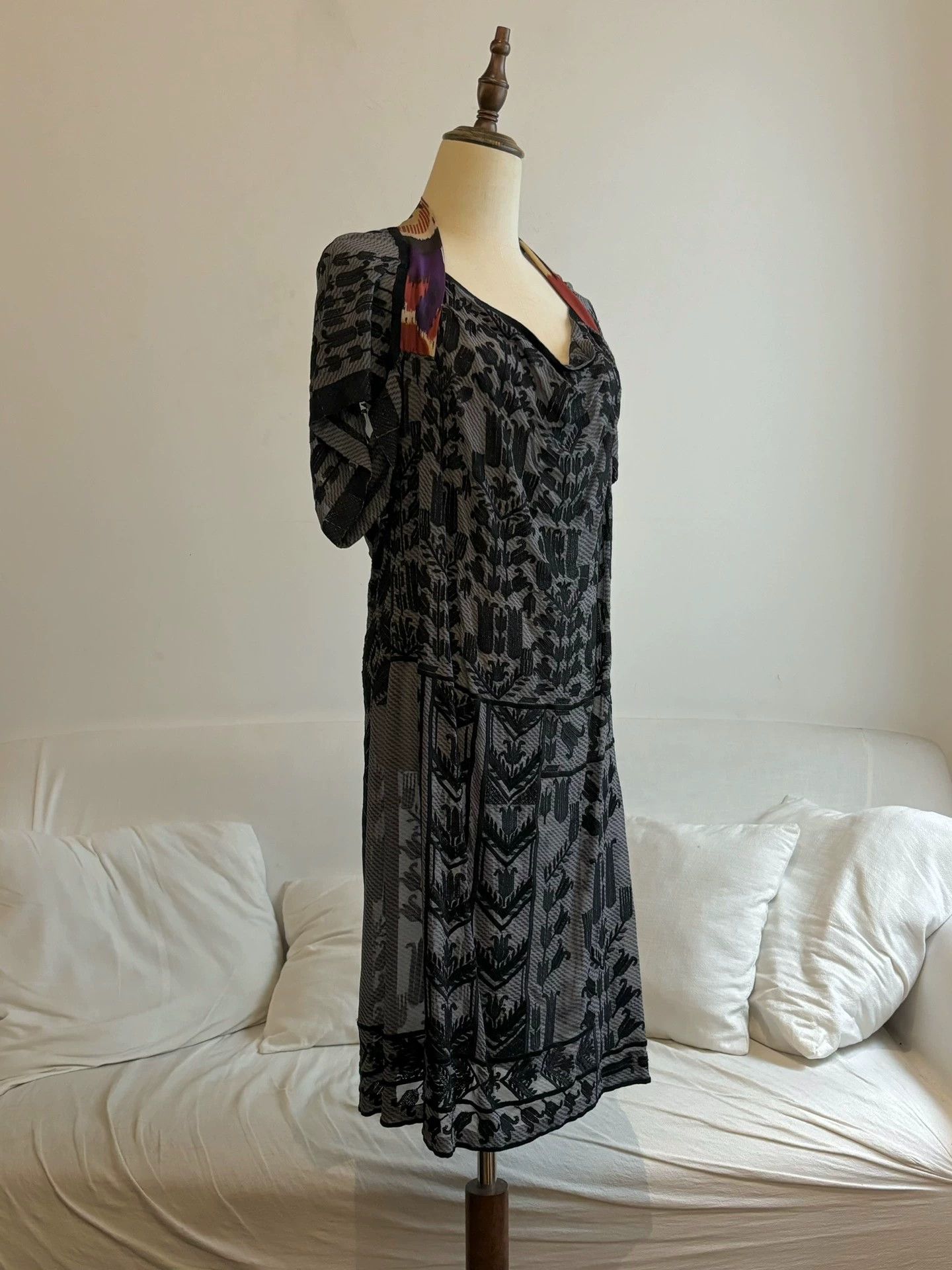 Dries Van Noten Dries Van Noten SS2010 Tulip Dress Gray-Black Pattern Neck Size XS / US 0-2 / IT 36-38 - 4 Thumbnail
