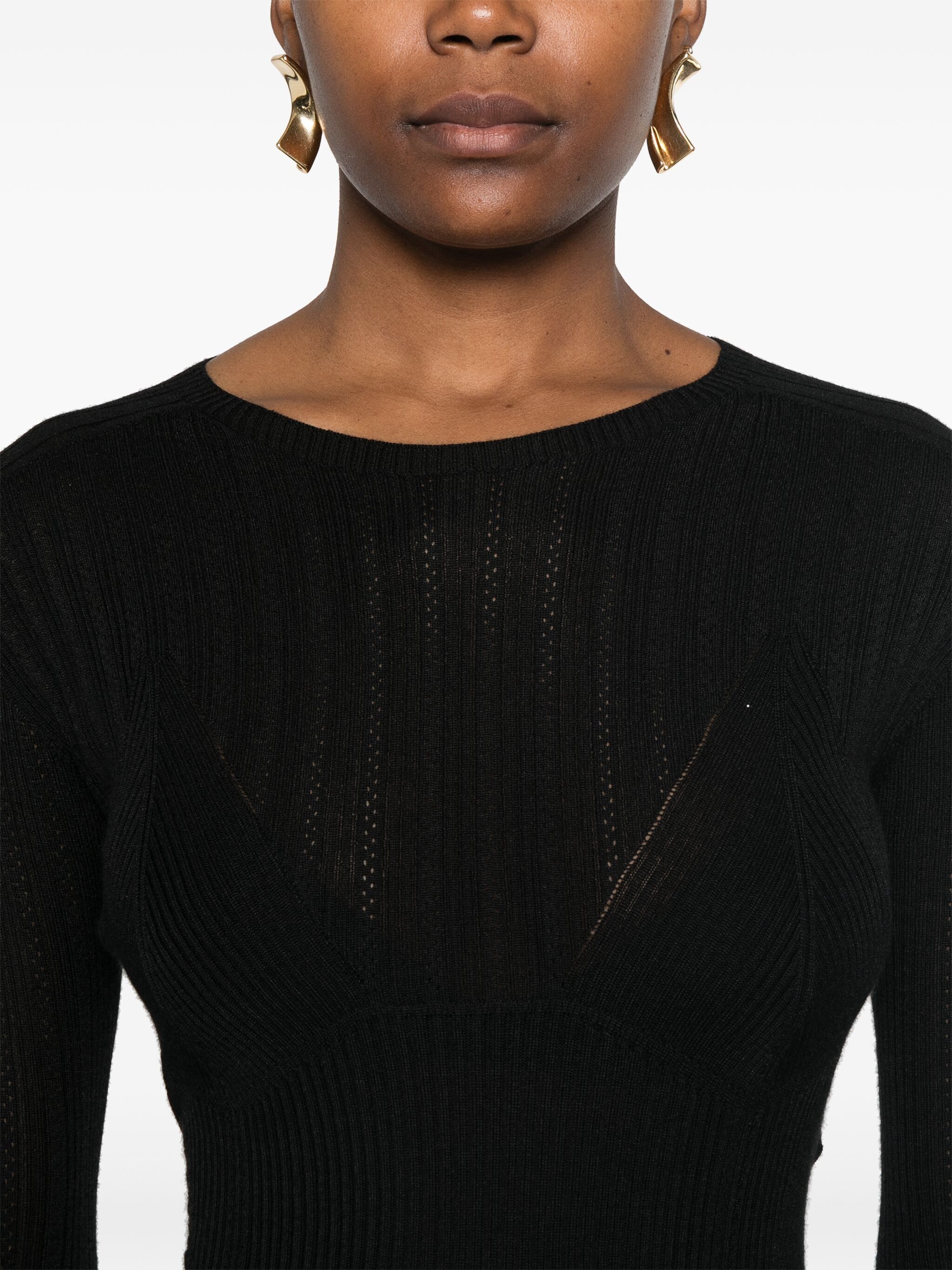 Lanvin o1s22i1n1024 Ribbed Crewneck Sweater in Black Size S / US 4 / IT 40 - 5 Thumbnail