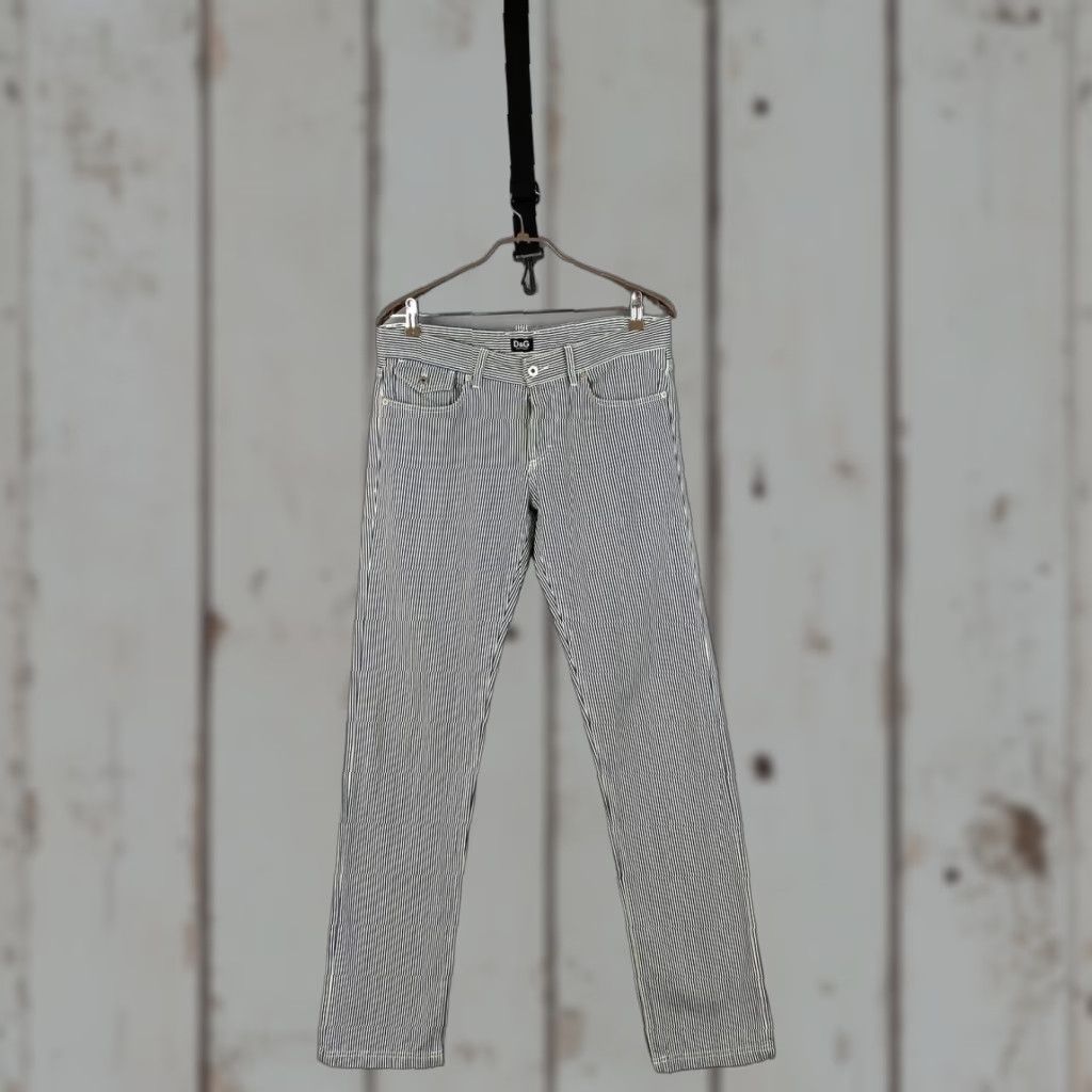 Dolce & Gabbana Dolce&Gabbana Pants Mens Size 33 Black & White Striped Cotton Belt Loop Button Flat Front 5-Pocket Cargo Regular Fit 7'' Leg Opening Womens? Size US 33 - 1 Thumbnail