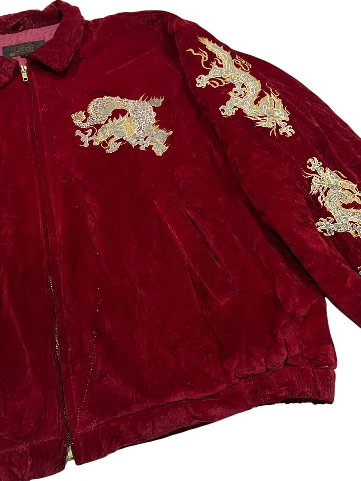 Japanese Brand 🇯🇵 VINTAGE DRAGON TOUR SUKAJAN JAPAN RED VELVET BOMBER JACKET Size US L / EU 52-54 / 3 - 5 Thumbnail