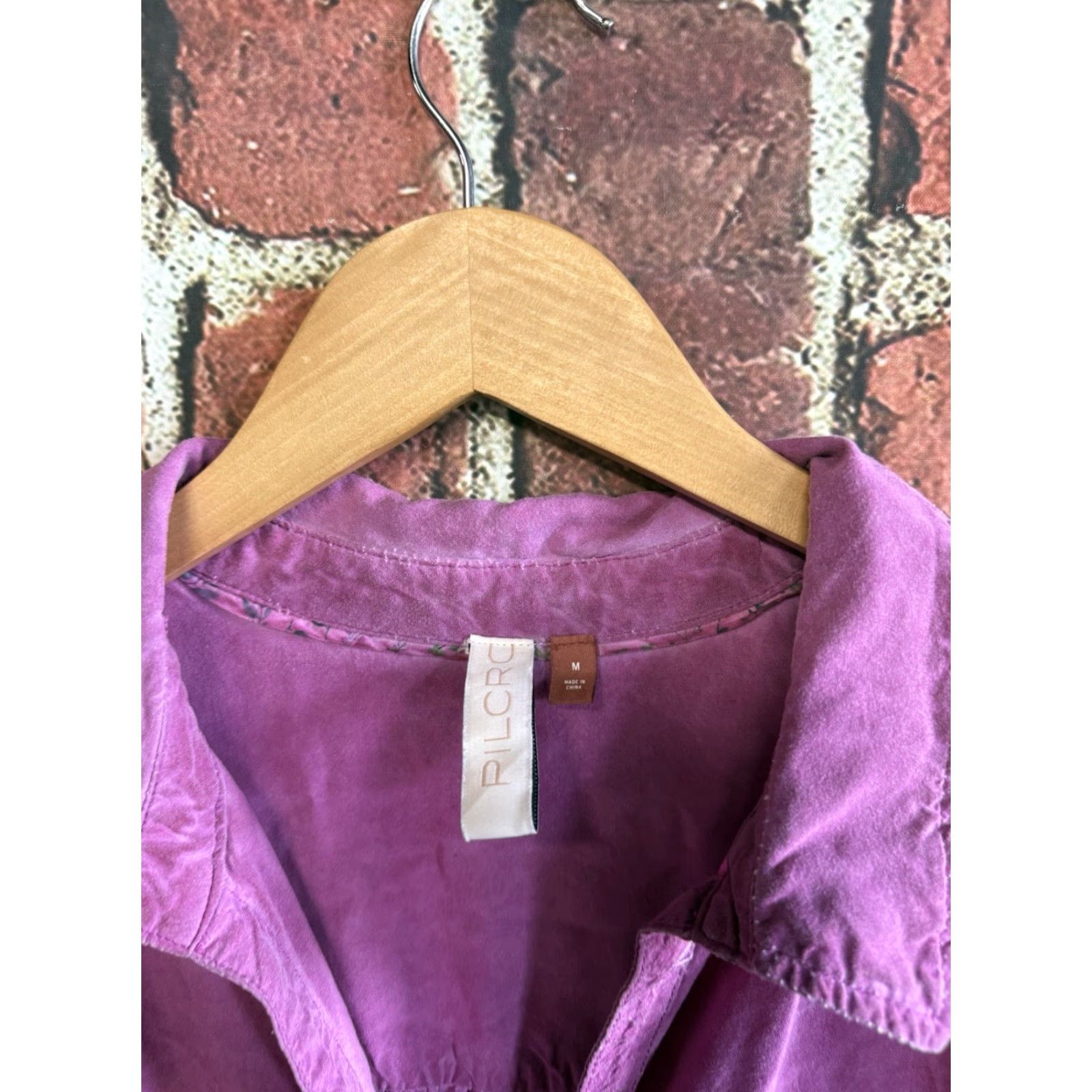 Vintage Pilcro by Anthropologie Womens Purple Short Sleeve Shirt Dress M Button Up Solid Long Style: Shirt Dress (no extra punctuation) Size M / US 6-8 / IT 42-44 - 3 Thumbnail
