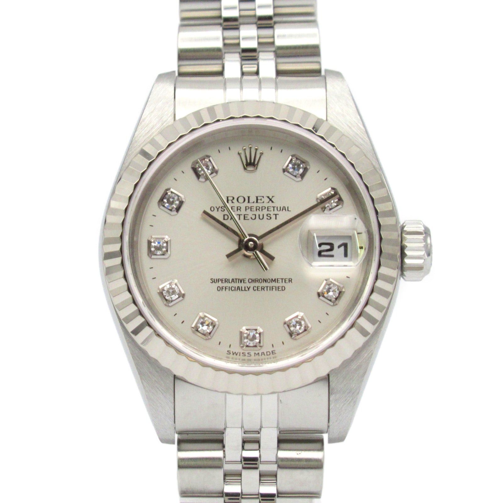 Rolex Datejust 10P Diamond P Women Watch Automatic Winding K18Wg (White Gold) Stainless Steel Silver Np