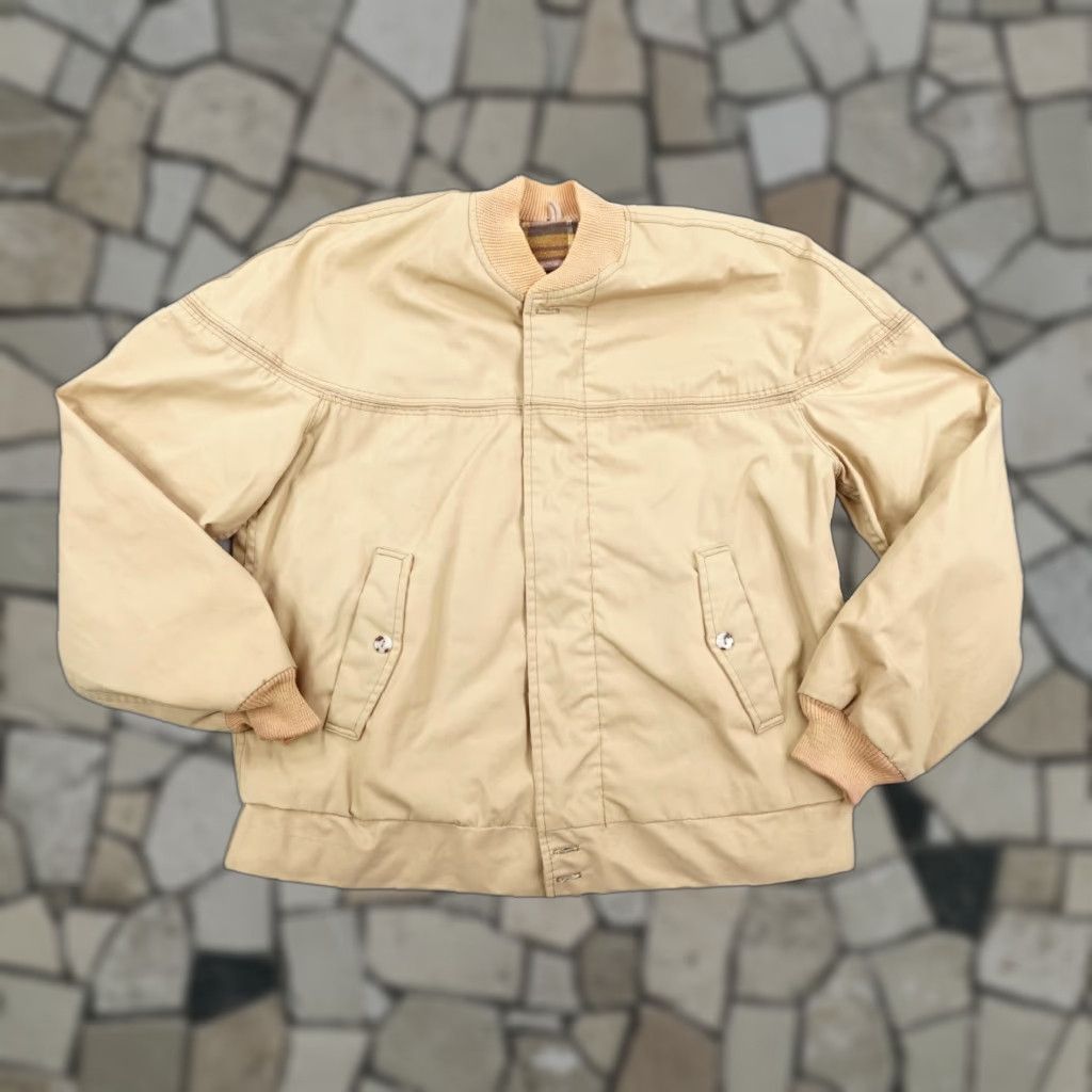 VINTAGE Sears Jacket Mens M Khaki Tan Flannel Lined Bomber Coat Zip Up 80s