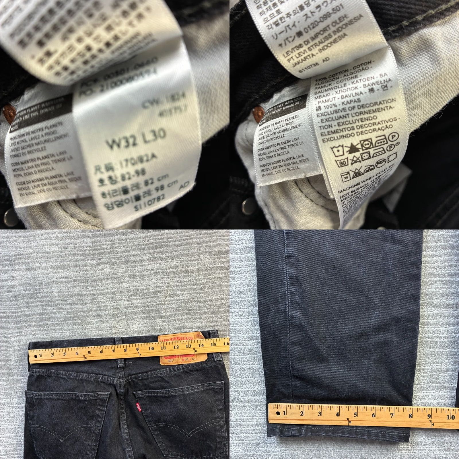 Levi's VINTAGE Levis 501 Jeans Mens 32x30 Black Denim Pants Straight Button Fly 90s Mens Regular Jeans Size US 32 / EU 48 - 8 Thumbnail