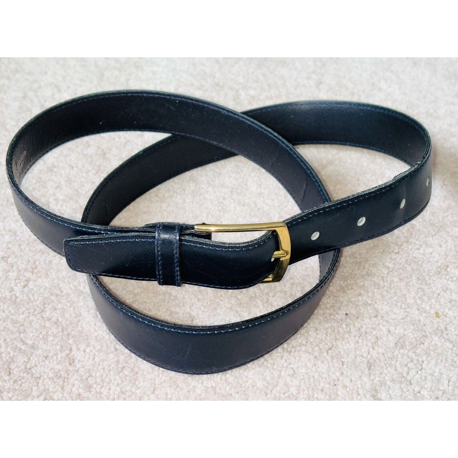 Harrods Vintage Harrods Black Leather Belt 38" Brass Buckle British Size 38 - 1 Thumbnail