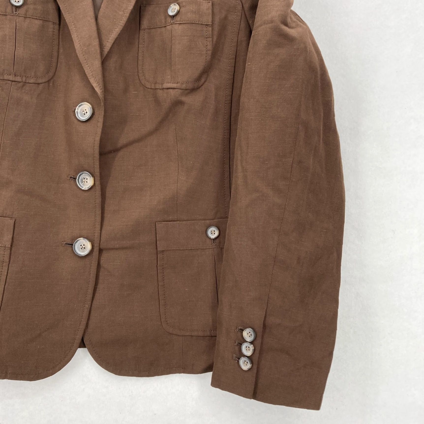 Talbots VINTAGE Talbots Blazer Womens 14P Petite Brown Linen Blend Button Front Tailored Jacket Size XL / US 12-14 / IT 48-50 - 3 Thumbnail