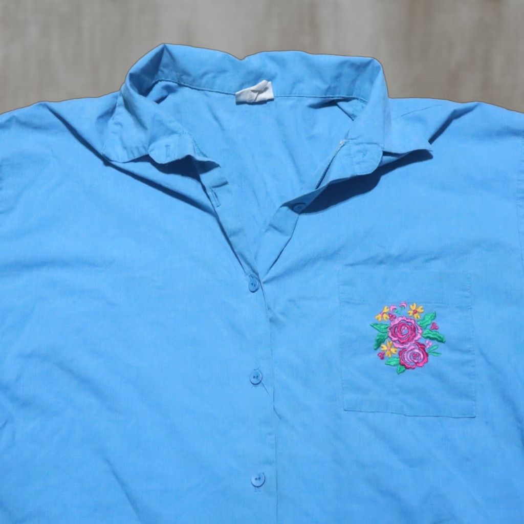 Vintage ACT III Vintage Blue Shirt Floral Flower Check Button Up Adult Women's Size XL Size XL / US 12-14 / IT 48-50 - 1 Thumbnail
