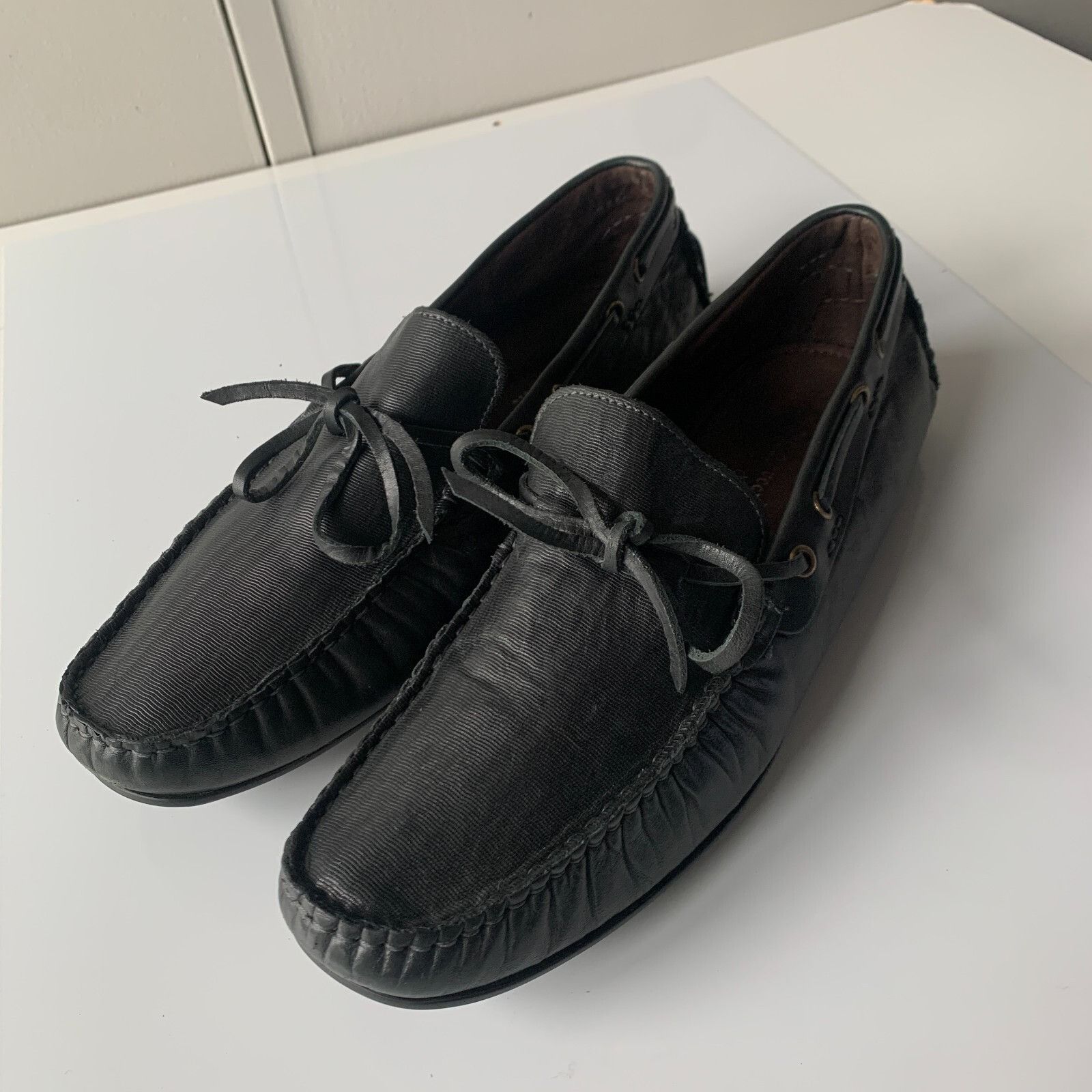 Bacco Bucci BACCO BUCCI Muse Black Leather Bow Loafers Driver Shoes Men' Size US 11 / EU 44 - 3 Thumbnail