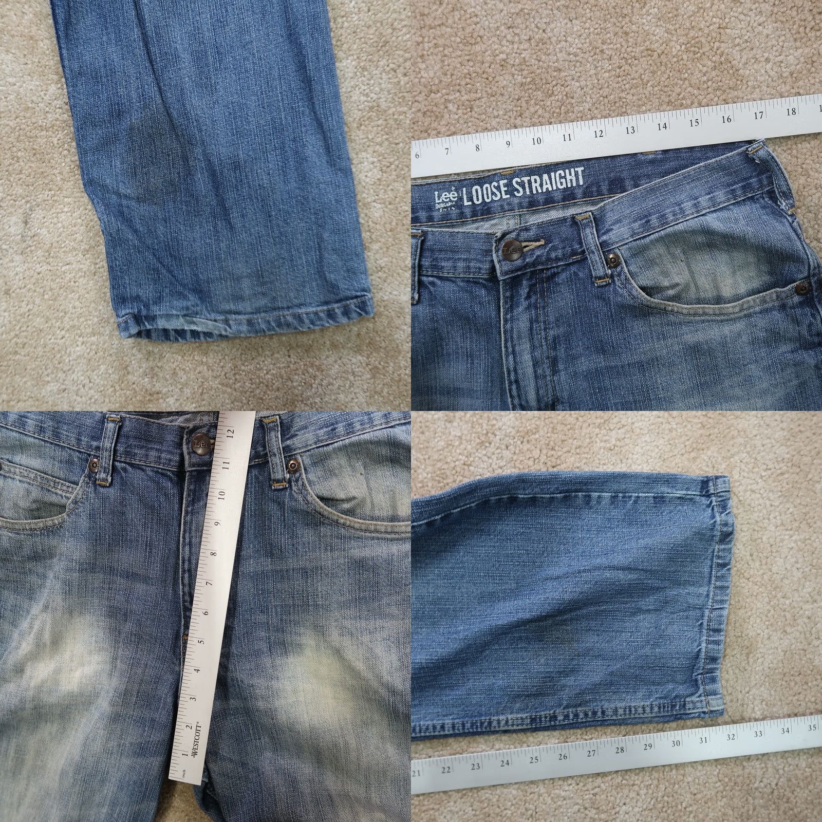 Lee Lee Loose Straight Jeans Men's 34x32 Distressed Blue Denim 5-Pocket Zipper Button Belt Loops Size US 34 / EU 50 - 8 Thumbnail