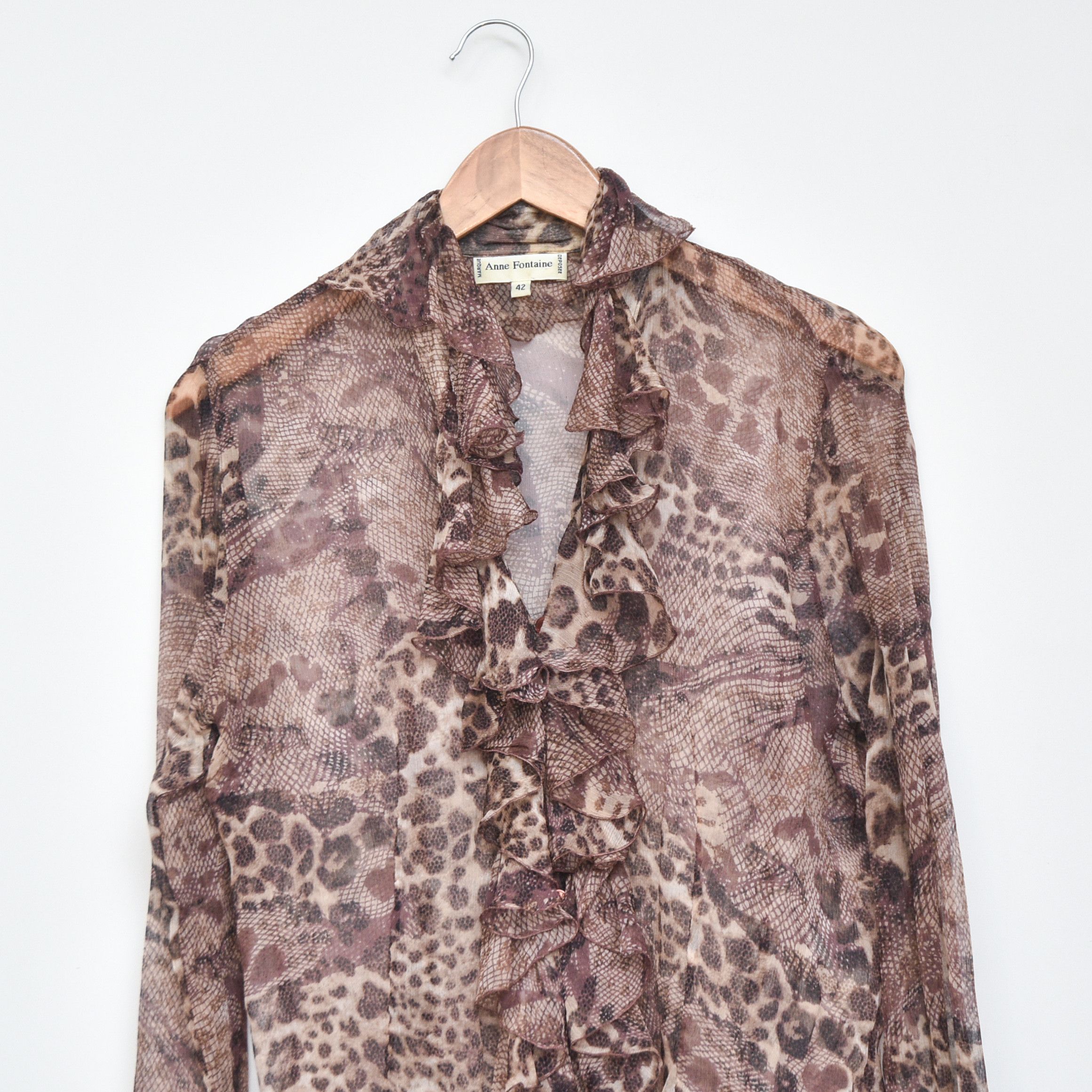 ANNE FONTAINE ANNE FONTAINE Leopard Print Chiffon Blouse Shirt Ruffle Y2k Size M / US 6-8 / IT 42-44 - 3 Thumbnail