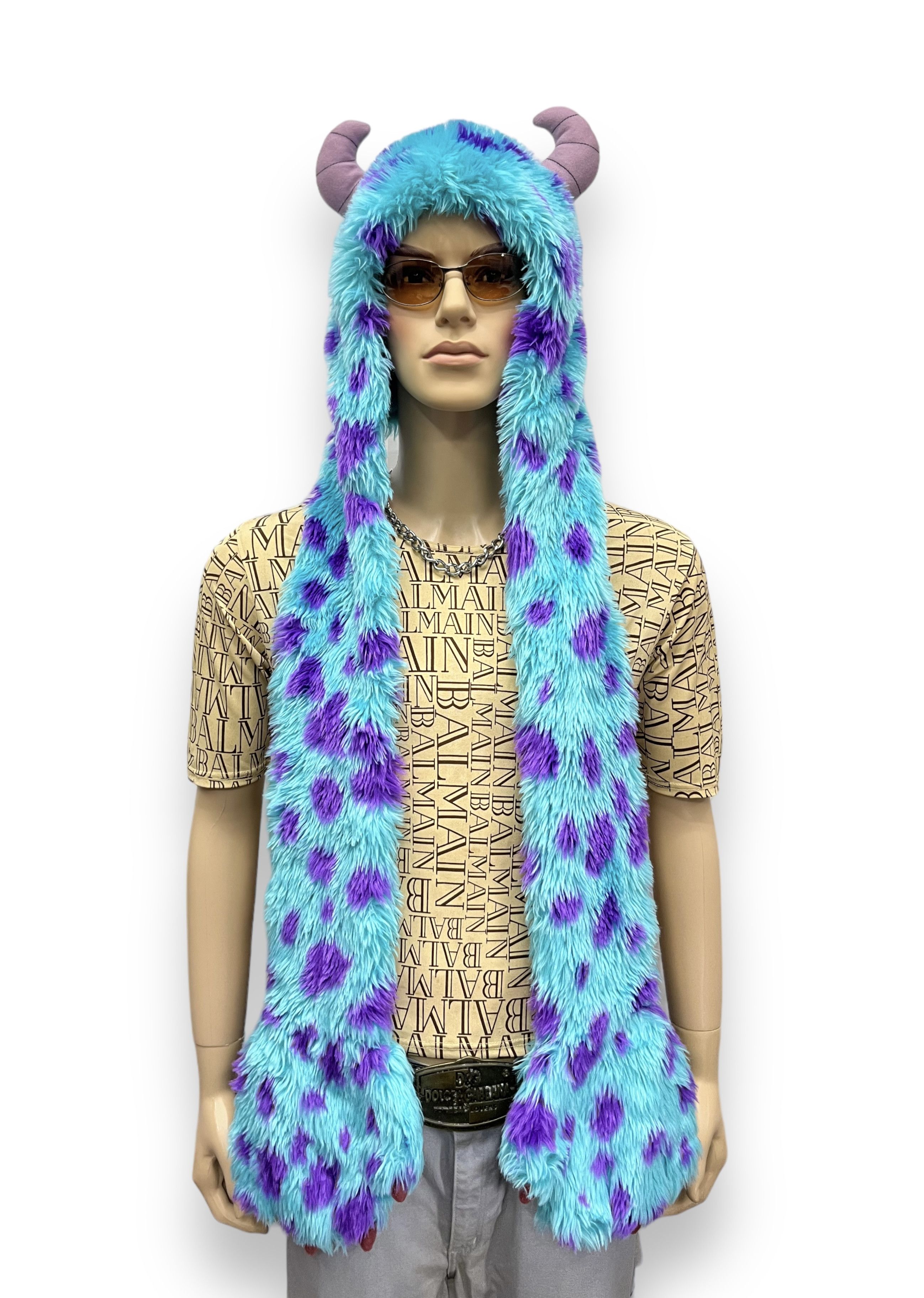 Disney 🔥MONSTERS UNIVERSITY SULLEY Fluffy Hat Scarf Hand Warmer Size ONE SIZE - 3 Thumbnail