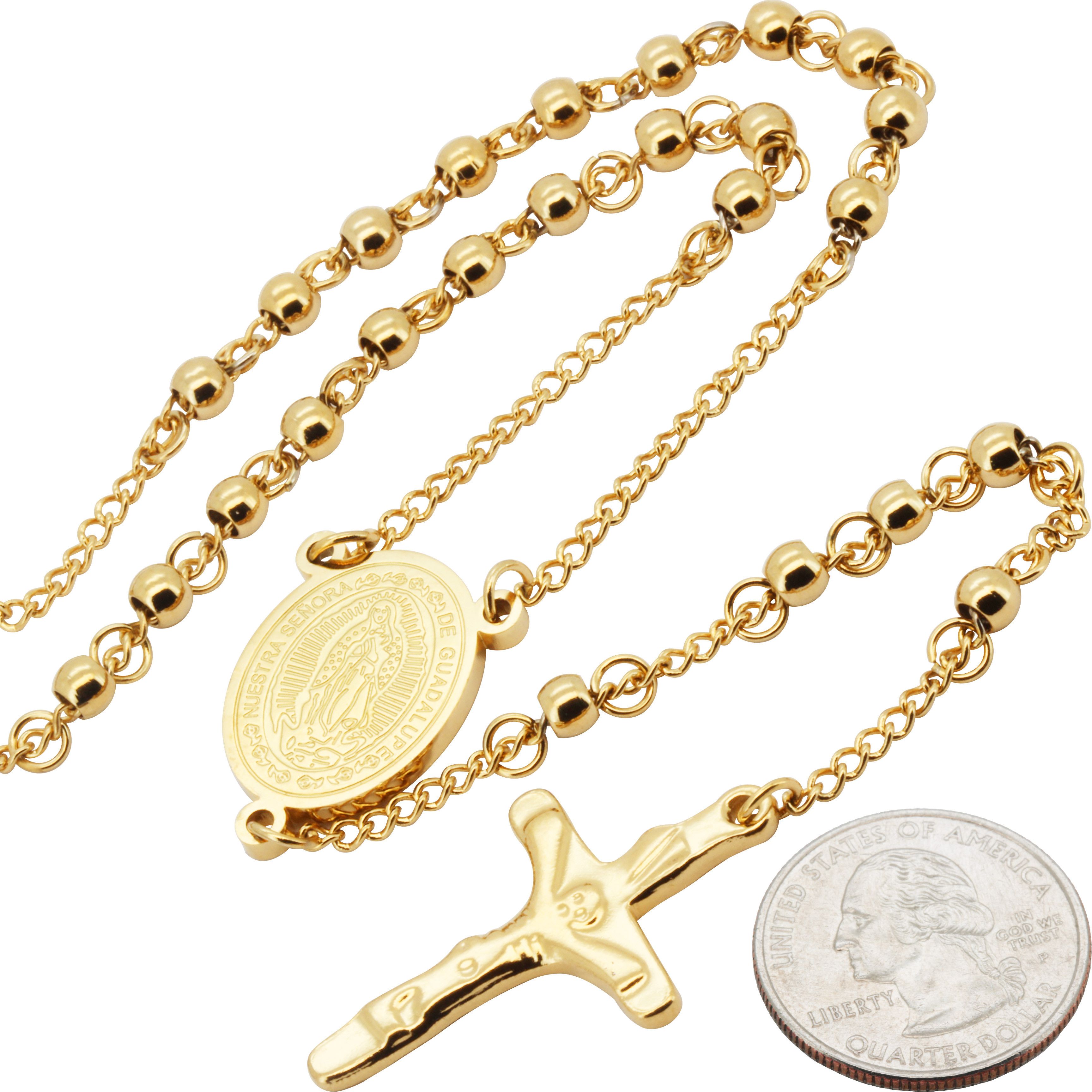 Other 316L Stainless Steel 18k GP 4mm Rosary Necklace 26”+5.5” Size ONE SIZE - 2 Thumbnail