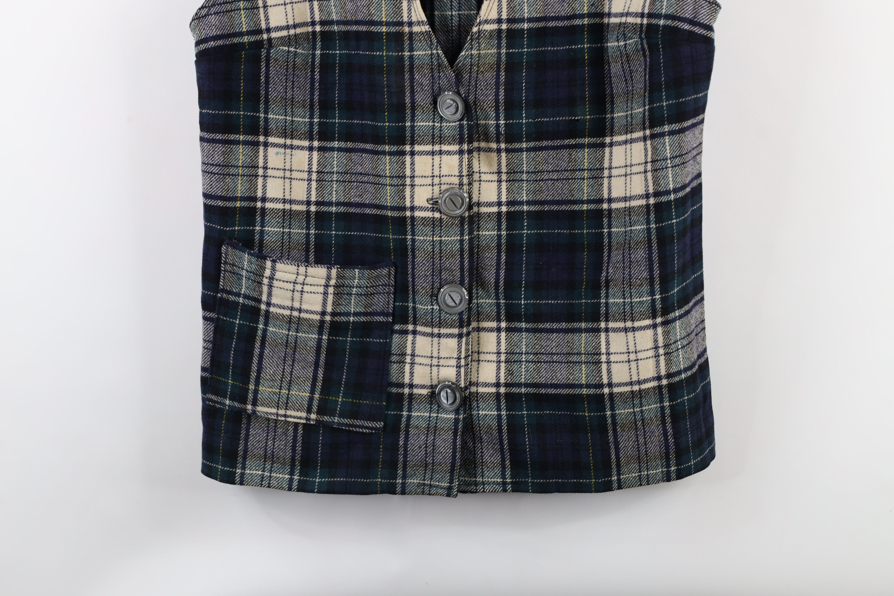 Vintage Vintage 90s Streetwear Wool Button Vest Jacket Plaid Size M / US 6-8 / IT 42-44 - 3 Thumbnail