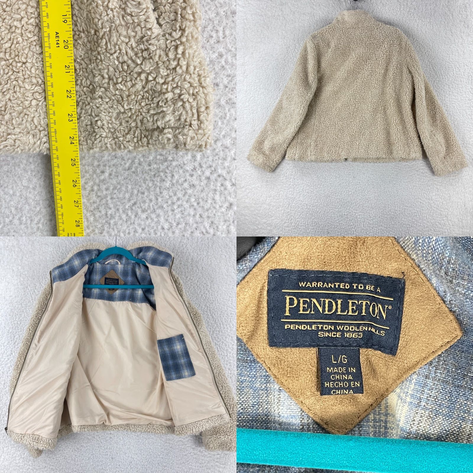 Pendleton Pendleton Ivory Fleece Jacket Womens Large Full Zip Sherpa Lined Casual City Classic Outdoor Size L / US 10 / IT 46 - 9 Thumbnail