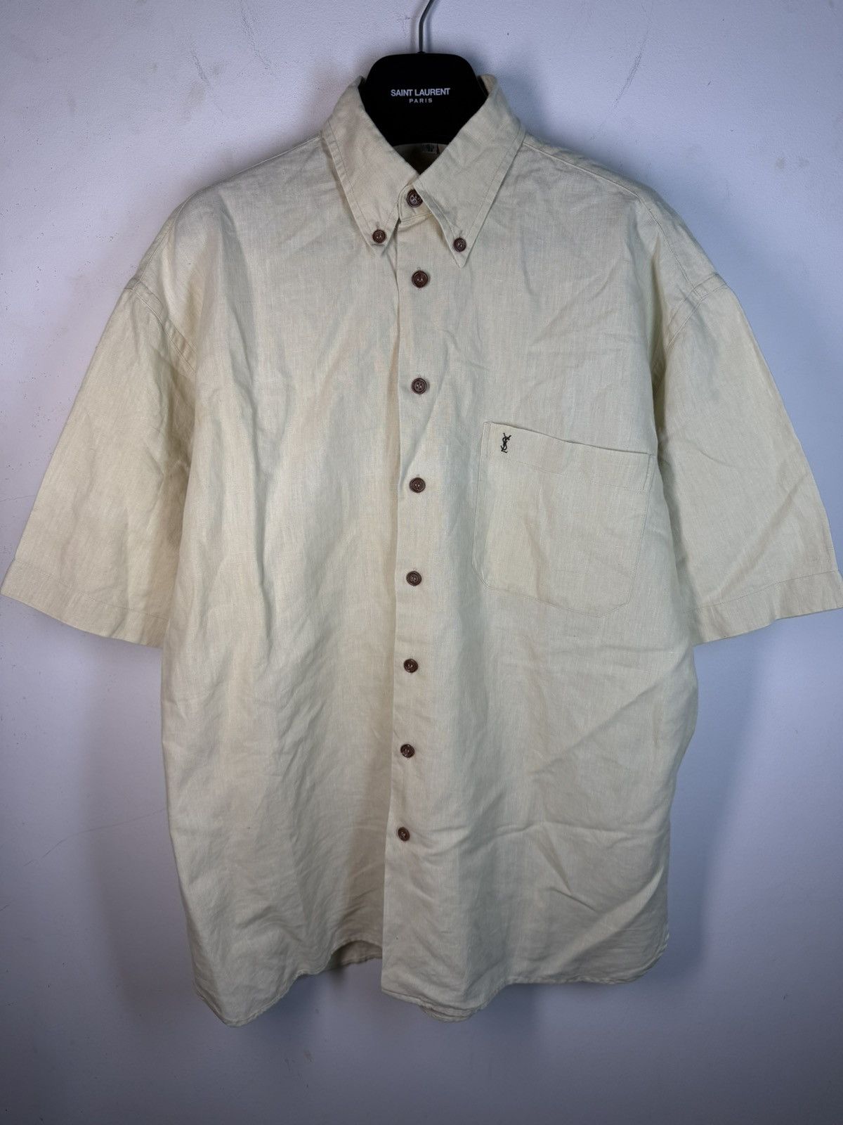 Yves Saint Laurent Linen 90s YSL Shirt Beige Lemon Summer Yves Saint Laurent Size US M / EU 48-50 / 2 - 2 Thumbnail