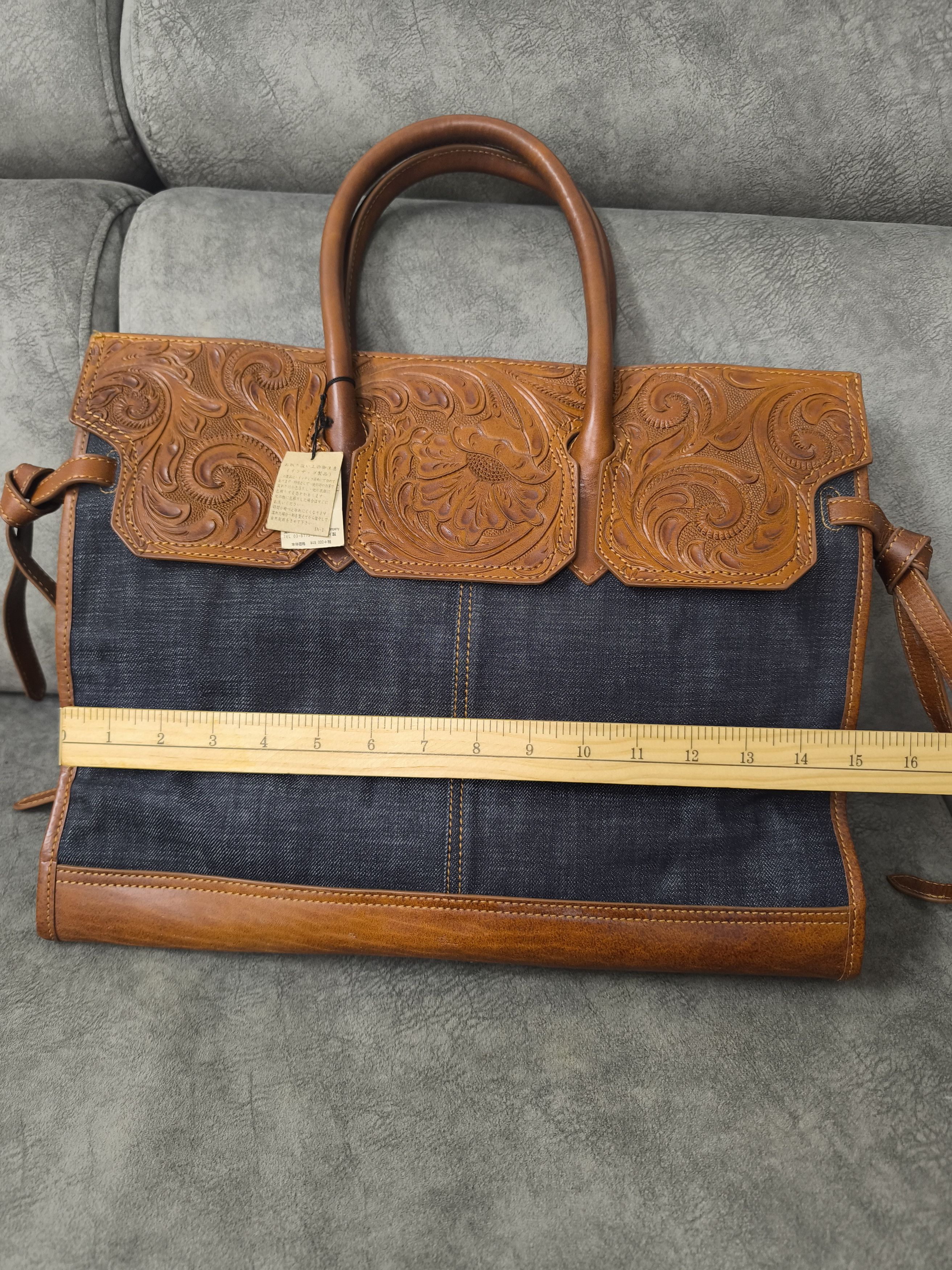 Japanese Brand Goa Carved Denim Bag Inspired Birkin Hermes Size ONE SIZE - 11 Thumbnail