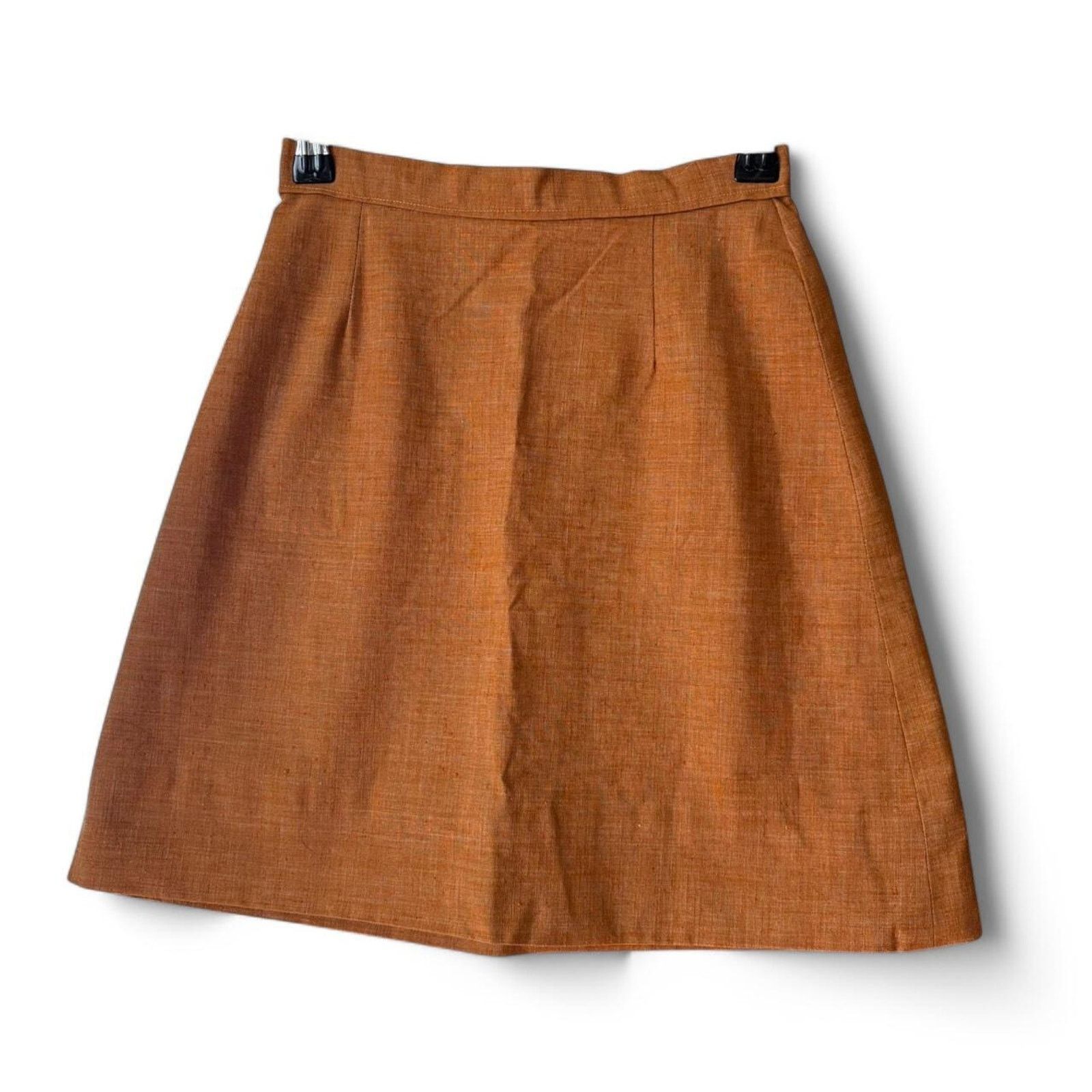 Vintage Vintage 60s Burnt Orange Mini Skirt XXS Retro Mod Preppy Size 22" - 3 Thumbnail