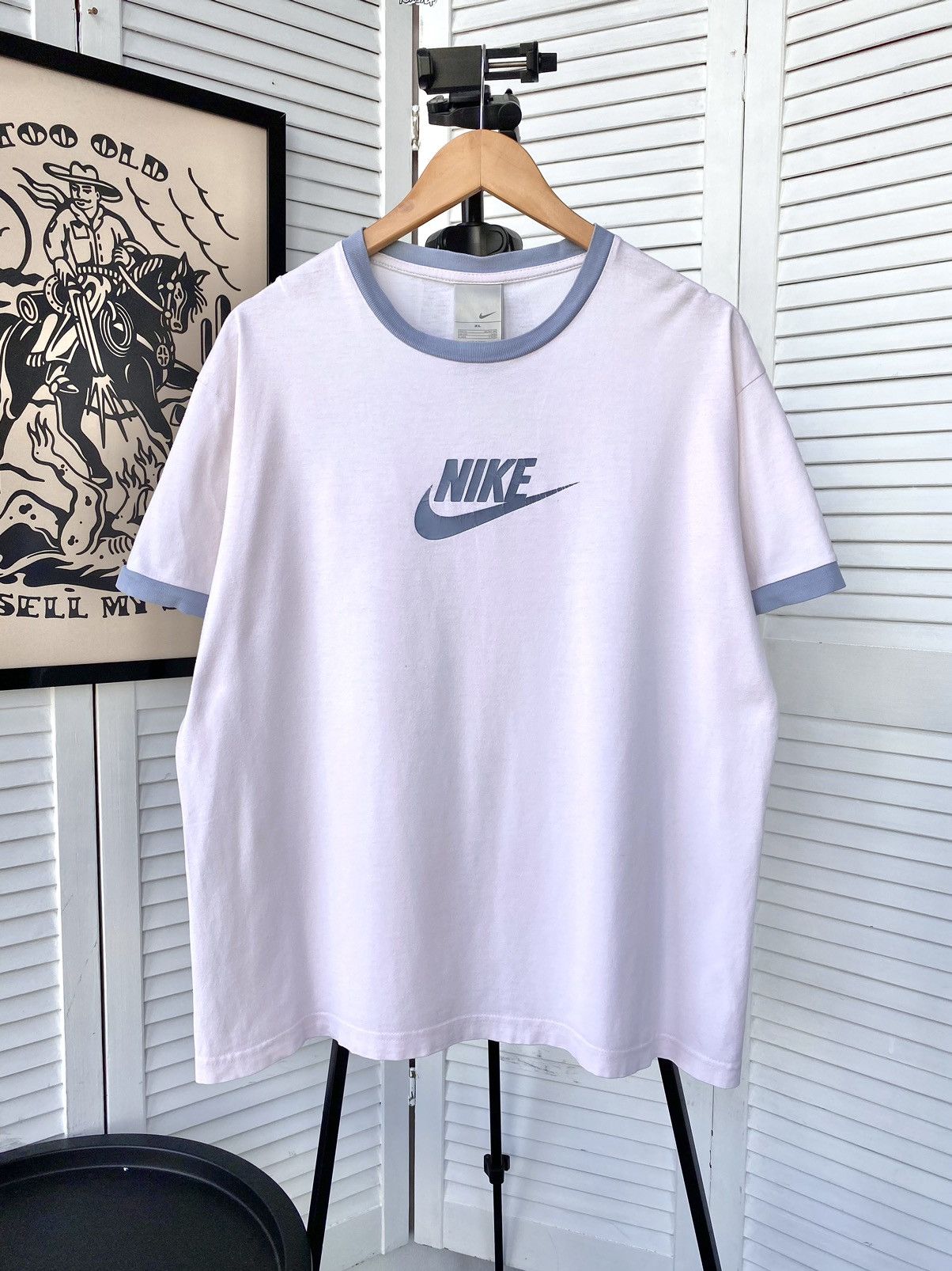 Nike × Vintage Nike Vintage Center Swoosh Logo Retro Style Tee Shirt Size US XL / EU 56 / 4 - 1 Thumbnail