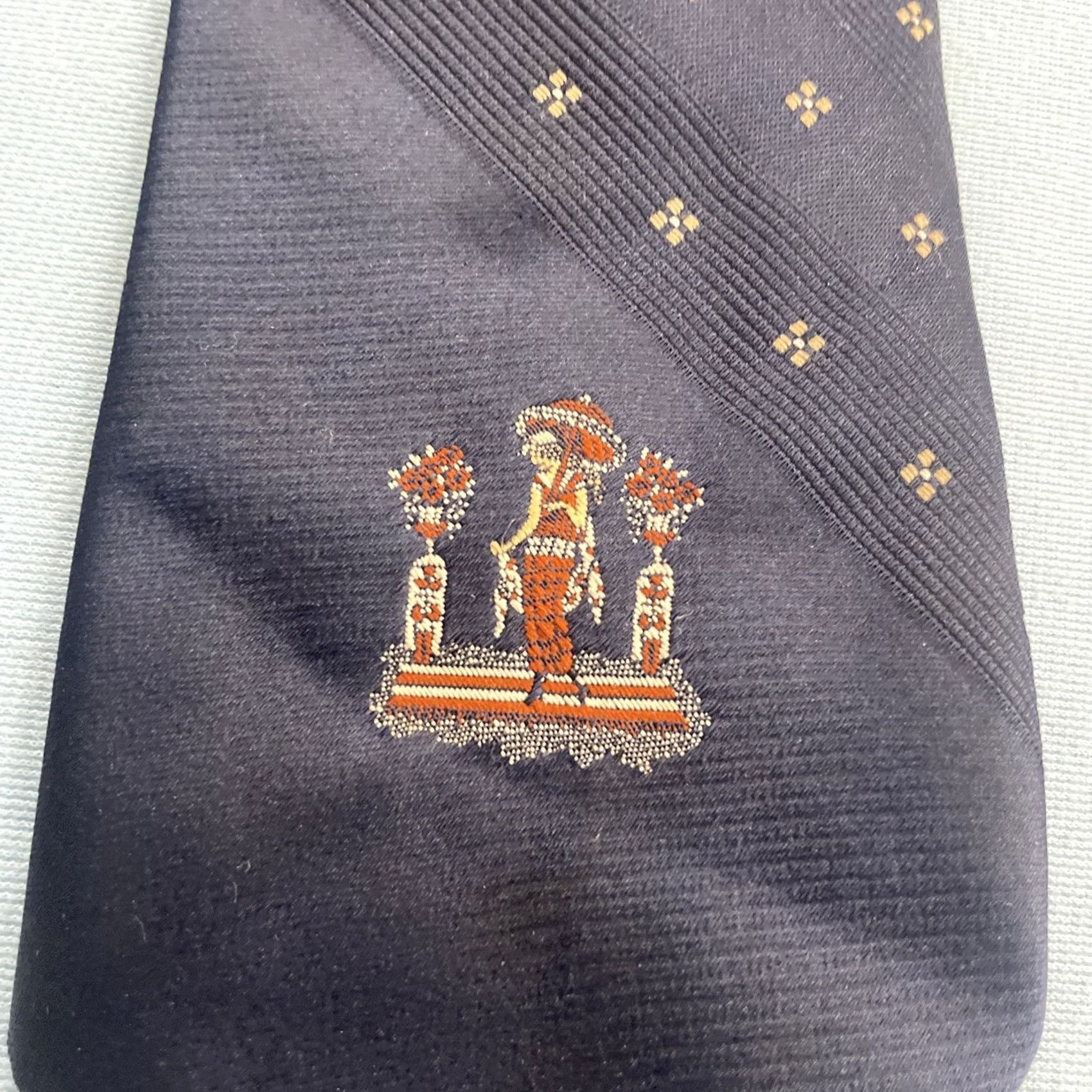 Vintage VINTAGE Art Deco Necktie Flapper Woman Medallion Roaring 20s Blue Yellow 3.2x61 Capsule Art Neckwear Men Tie Size ONE SIZE - 3 Thumbnail