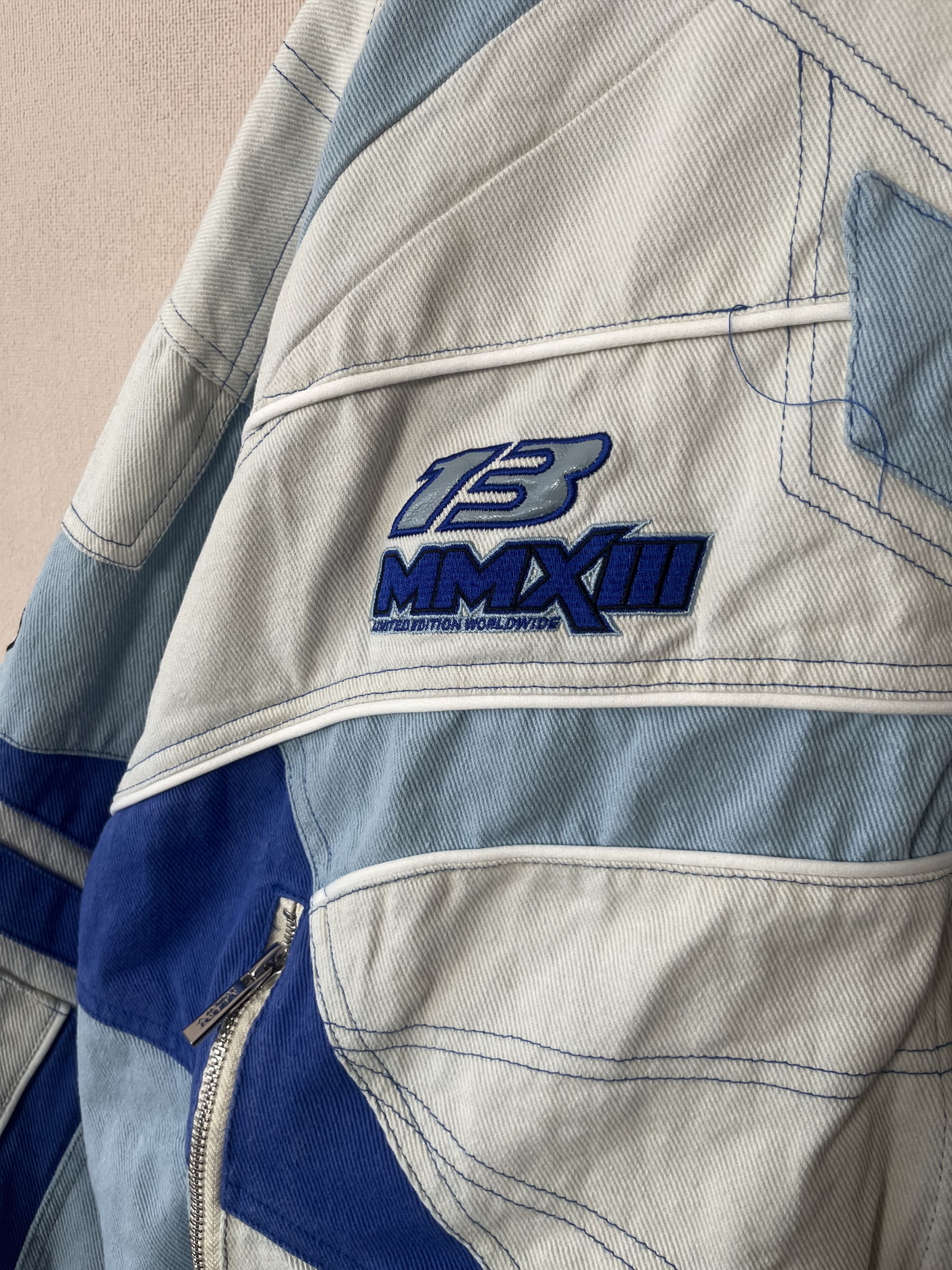 Boohoo Boohooman Racing Bomber Jacket White Blue Size S Size US S / EU 44-46 / 1 - 7 Thumbnail