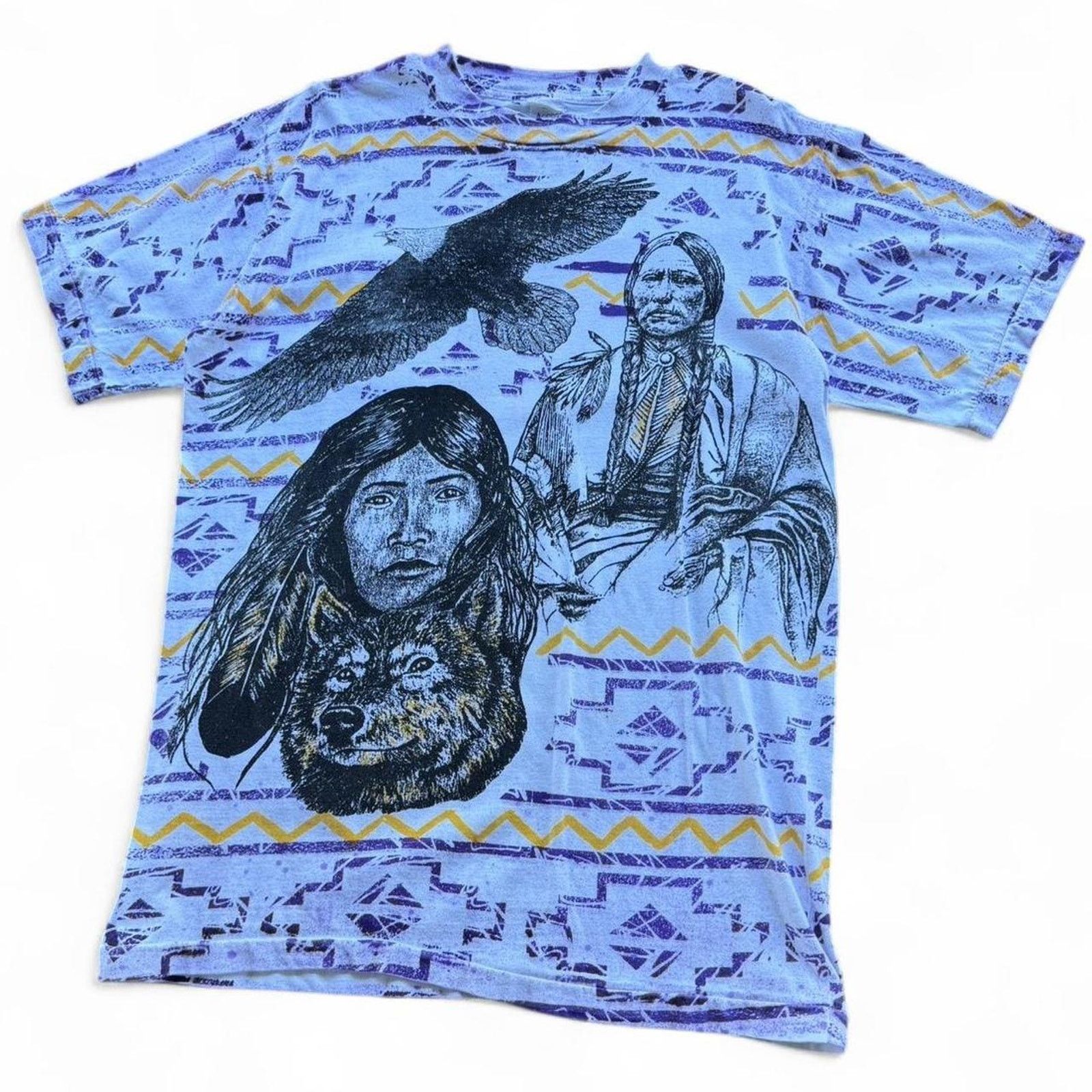 Native × Vintage Vintage 90s Nature Native Aztec Wolf and Eagle AOP Tee Size US L / EU 52-54 / 3 - 1 Thumbnail